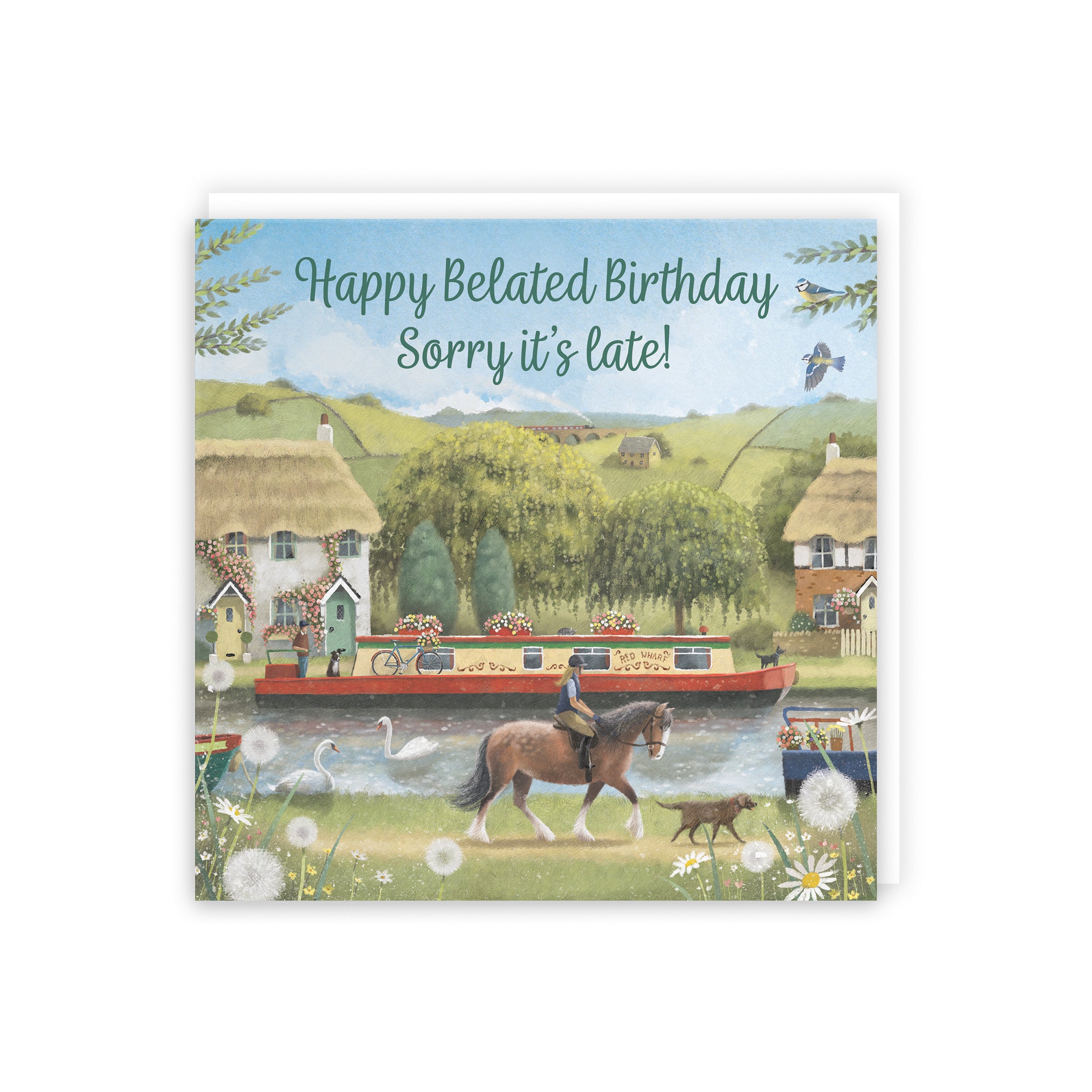 Belated Birthday Card Canal Narrowboat Horse Riding Milo's Gallery - Default Title (5056408176644)