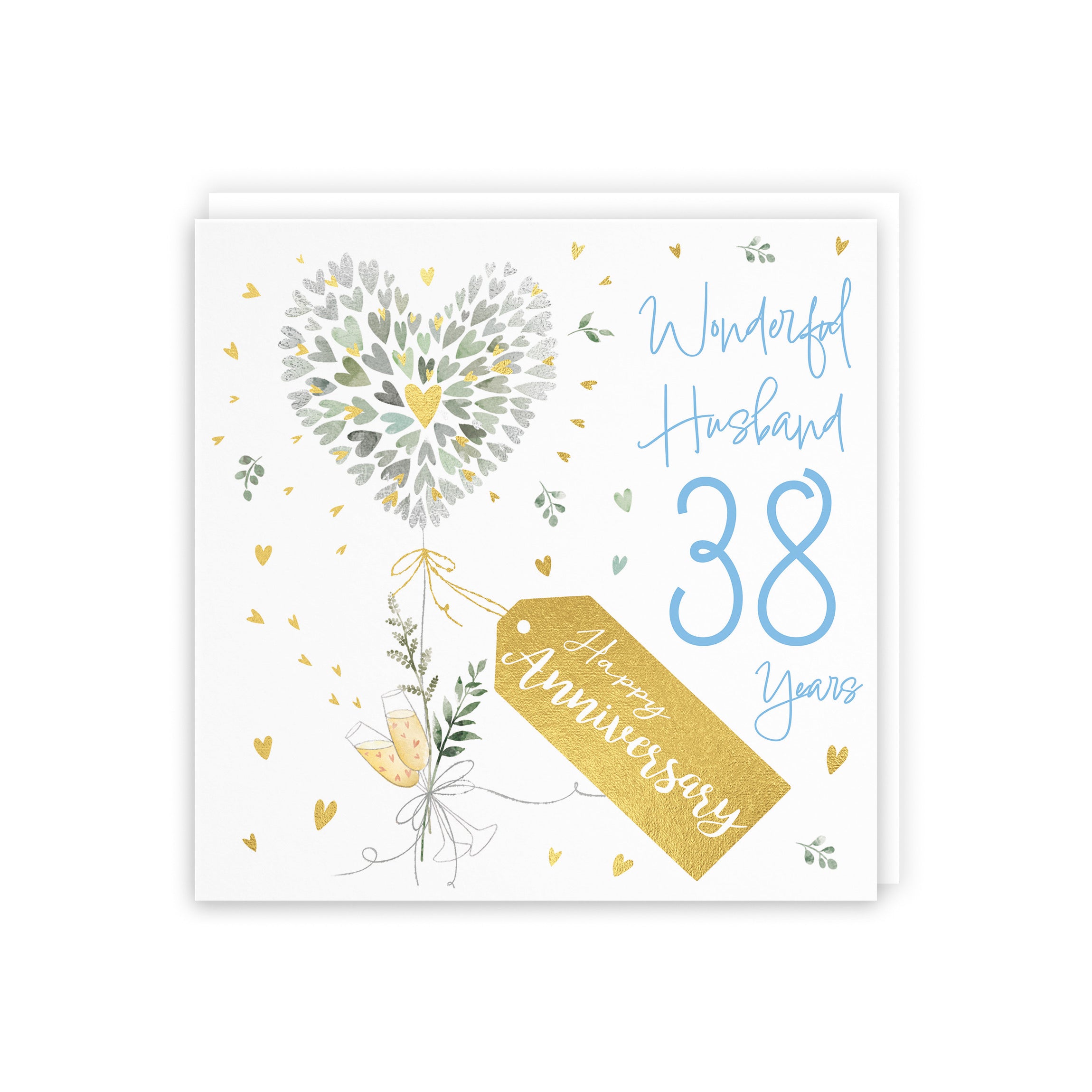 38th Husband Anniversary Card Contemporary Hearts Gold Foil Milo's Gallery - Default Title (5063396000660)