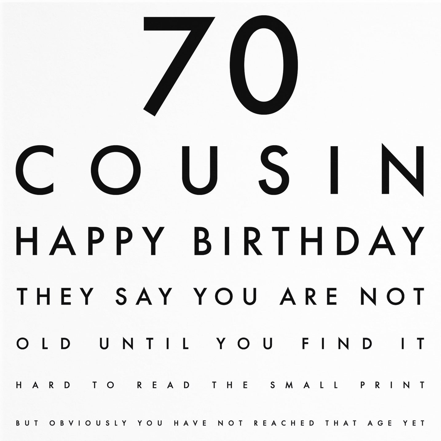 70th Cousin Eye Sight Joke Birthday Card Letters - Default Title (B0947RT16H)
