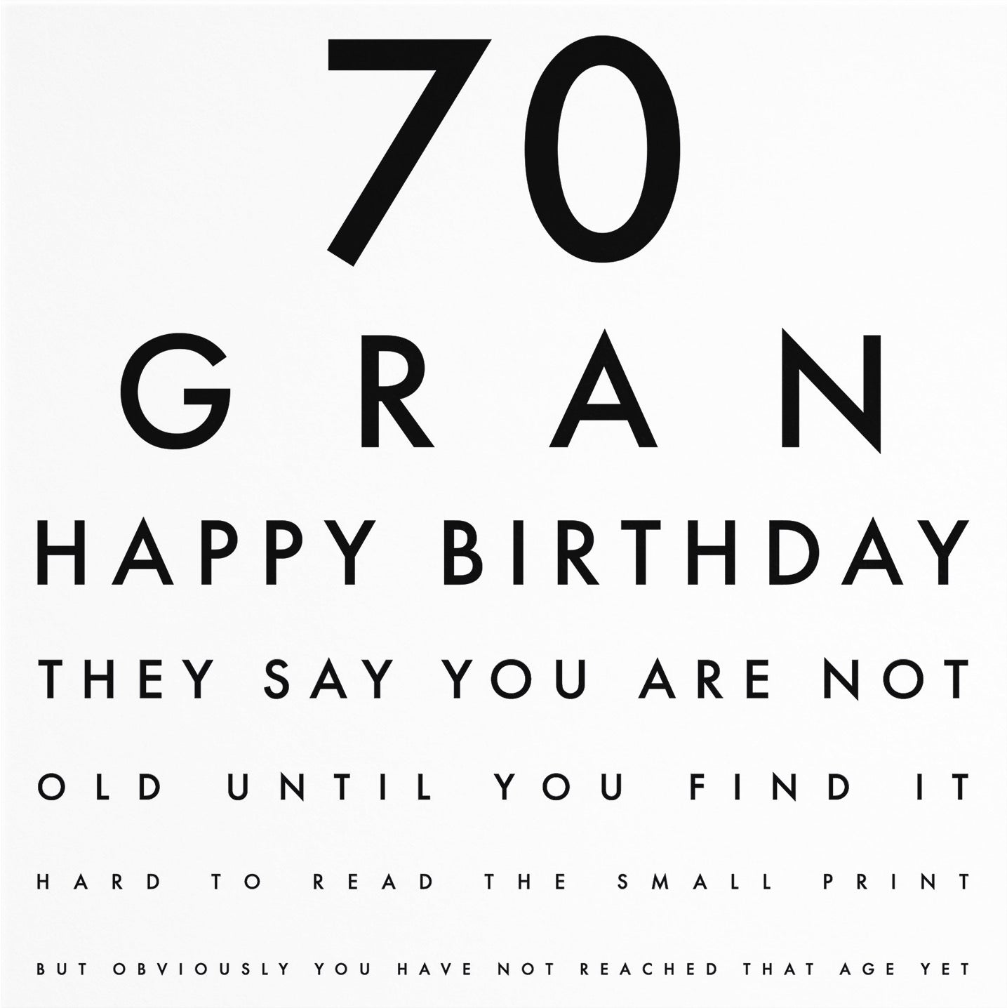 70th Gran Eye Sight Joke Birthday Card Letters - Default Title (B0947XWP4N)