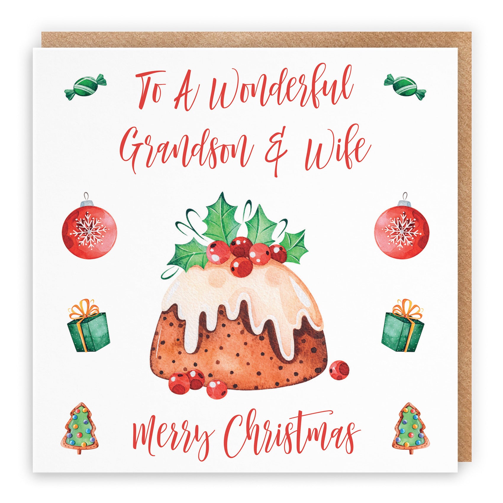 Grandson And Wife Christmas Pudding Card - Default Title (B09JZX54Q9)