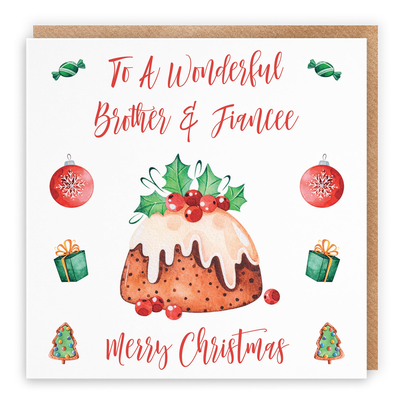 Brother And Fiancee Christmas Pudding Card - Default Title (B09JZXWXY1)