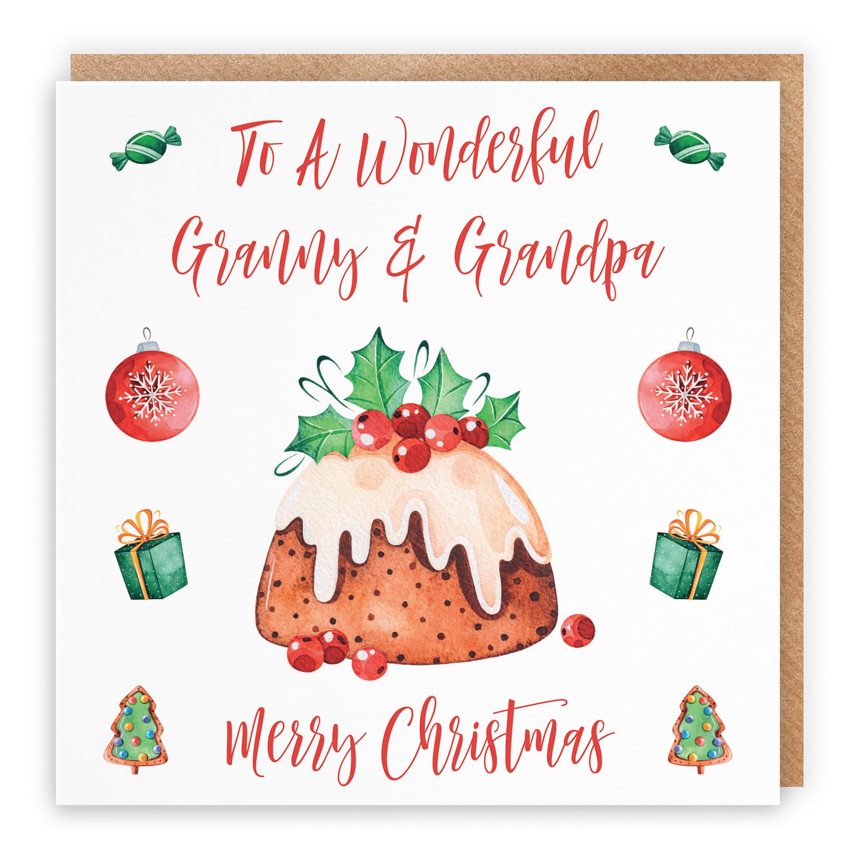 Granny And Grandpa Christmas Pudding Card - Default Title (B09JZZQBLT)