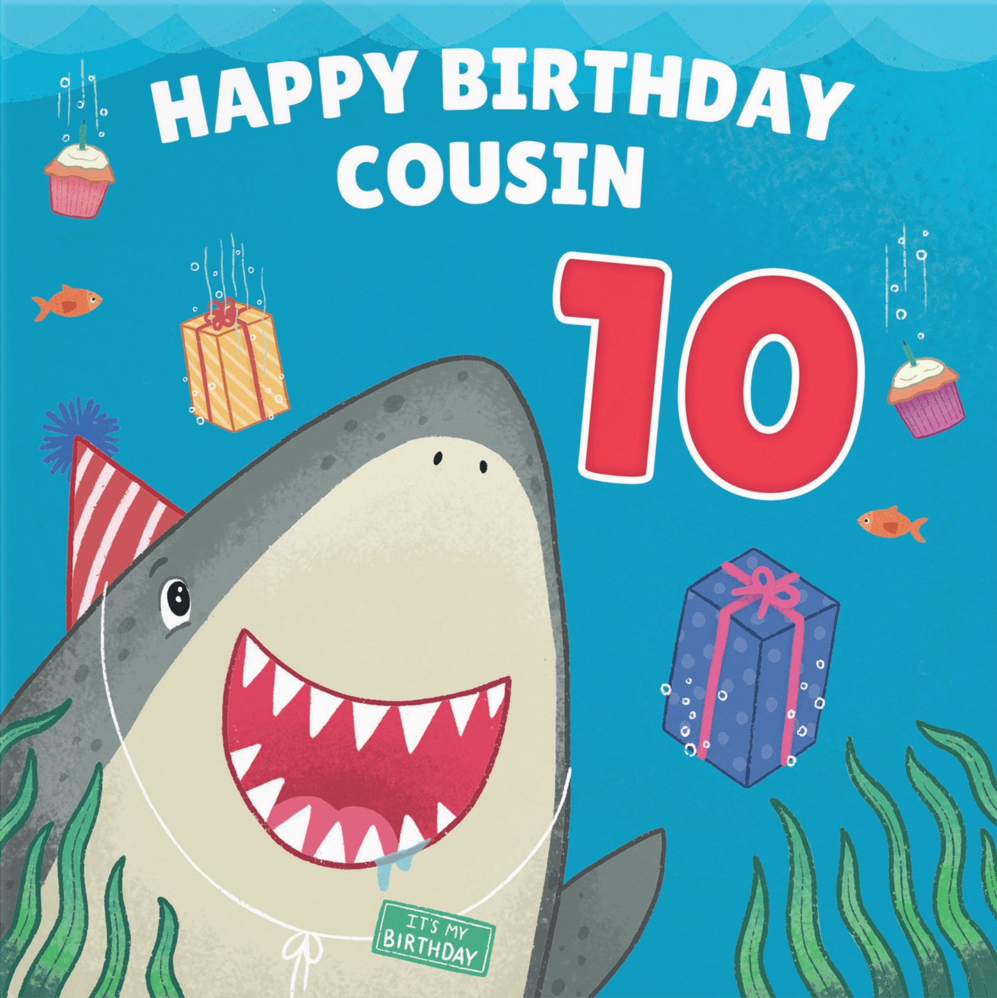 10th Cousin Boys / Girls Cute Shark Birthday Card Ocean - Default Title (B09W2XTQFM)