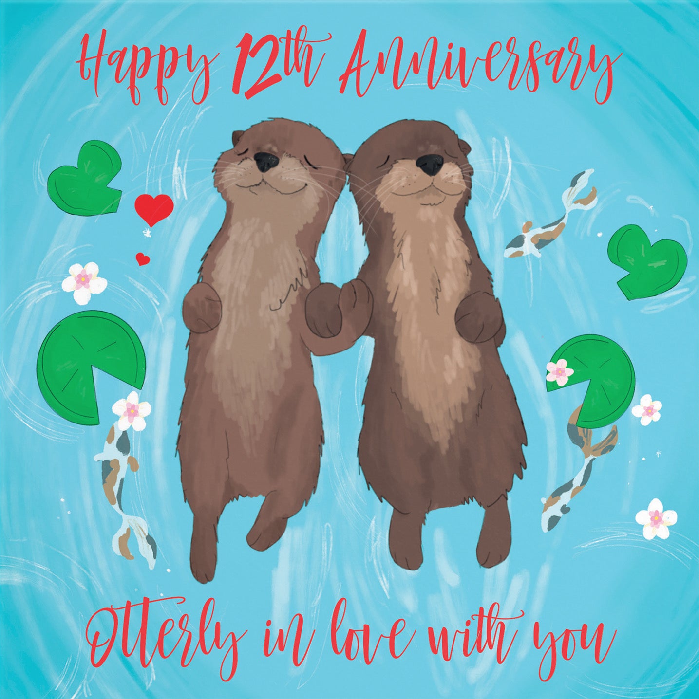 Otters 12th Anniversary Card Cute Animals - Default Title (B0B51YPY4W)
