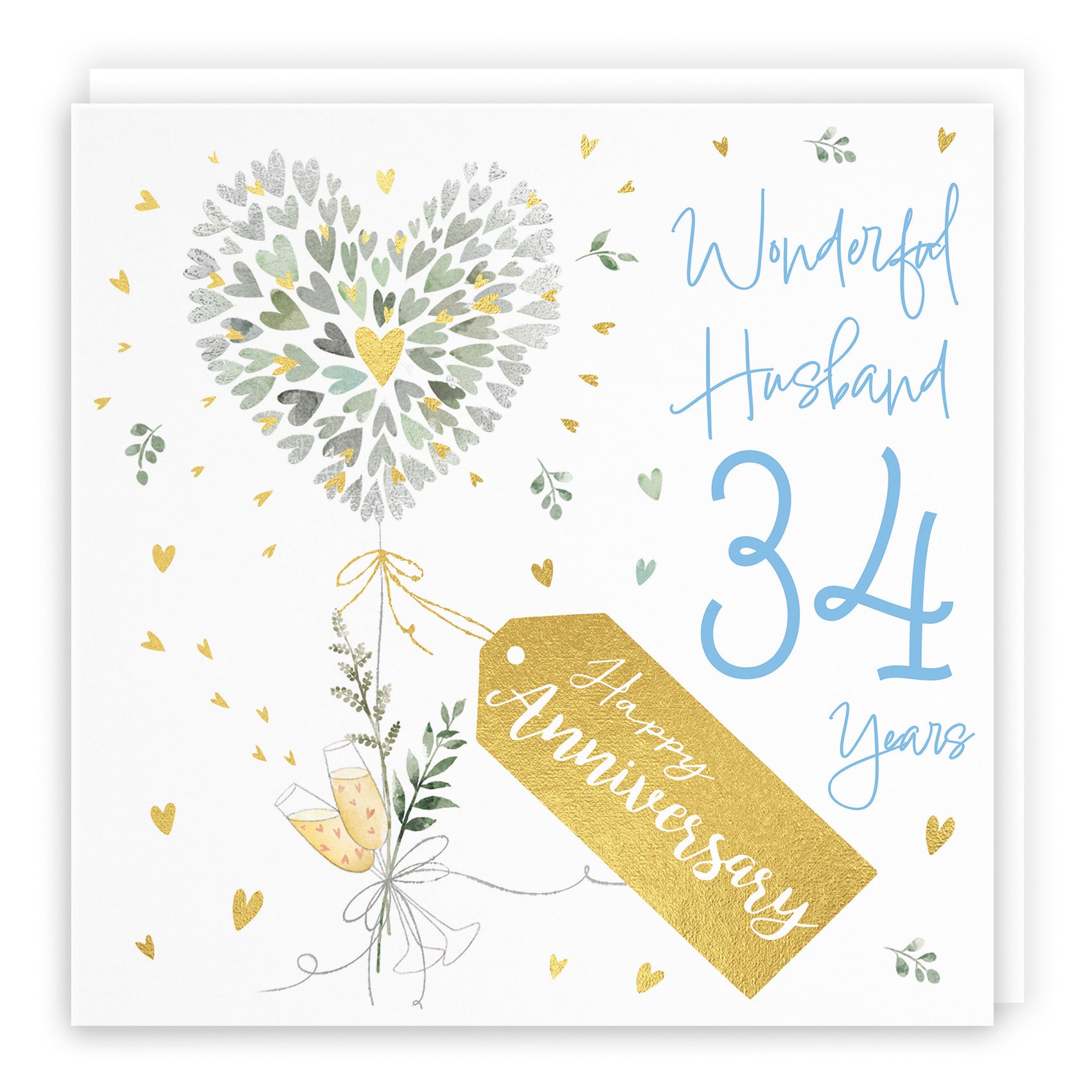 Husband 34th Anniversary Card Contemporary Hearts Milo's Gallery - Default Title (B0CKJ5SZMV)