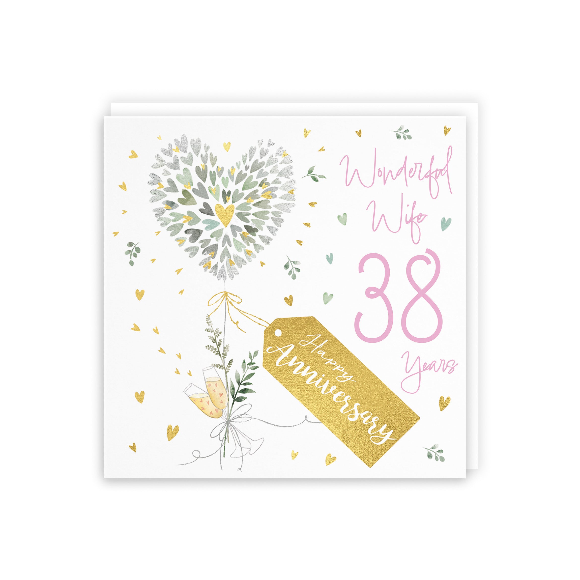 Wife 38th Anniversary Card Contemporary Hearts Milo's Gallery - Default Title (B0CKJ69S26)