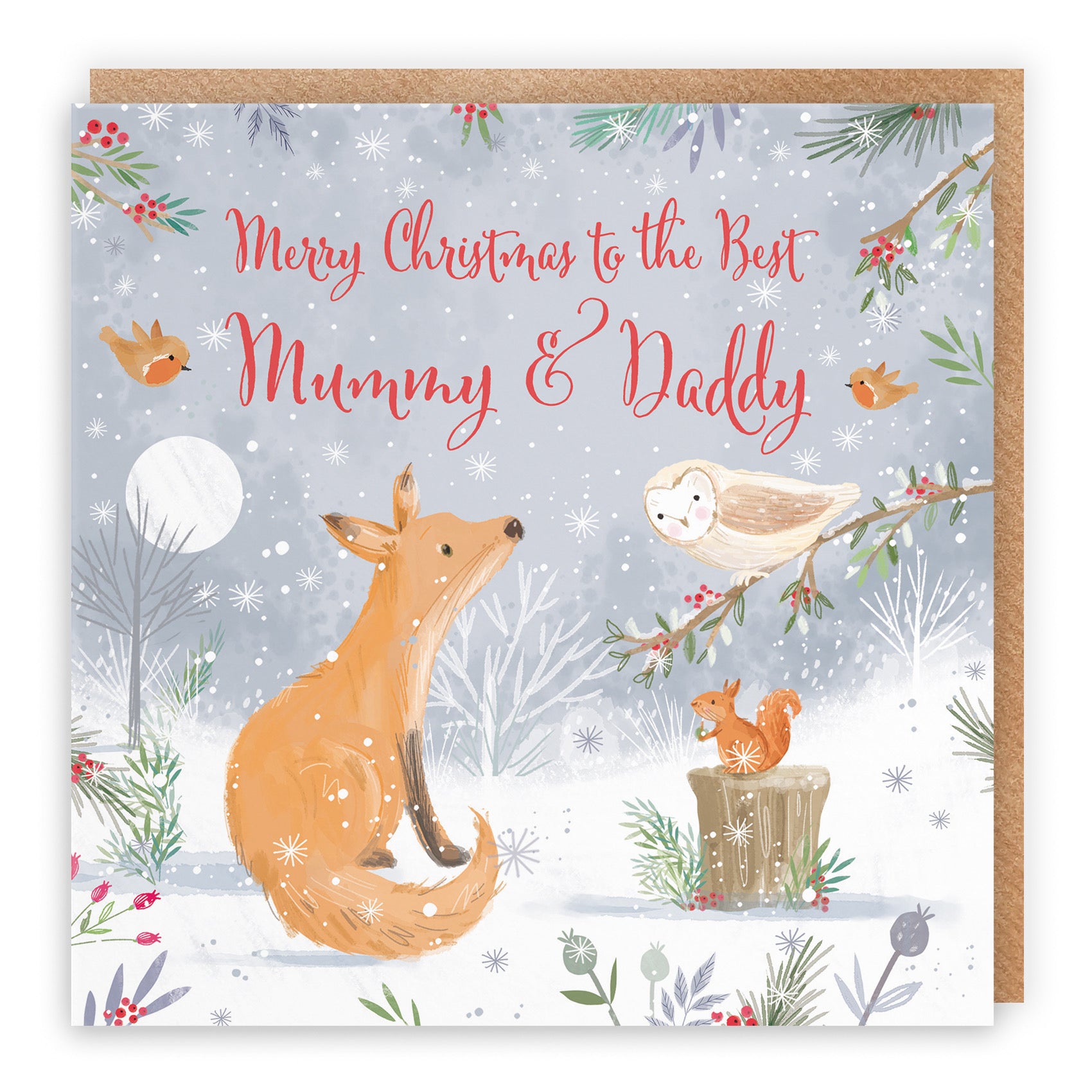 Mummy And Daddy Cute Fox Christmas Card Nature's Treasures - Default Title (B0CMJ43X8Y)