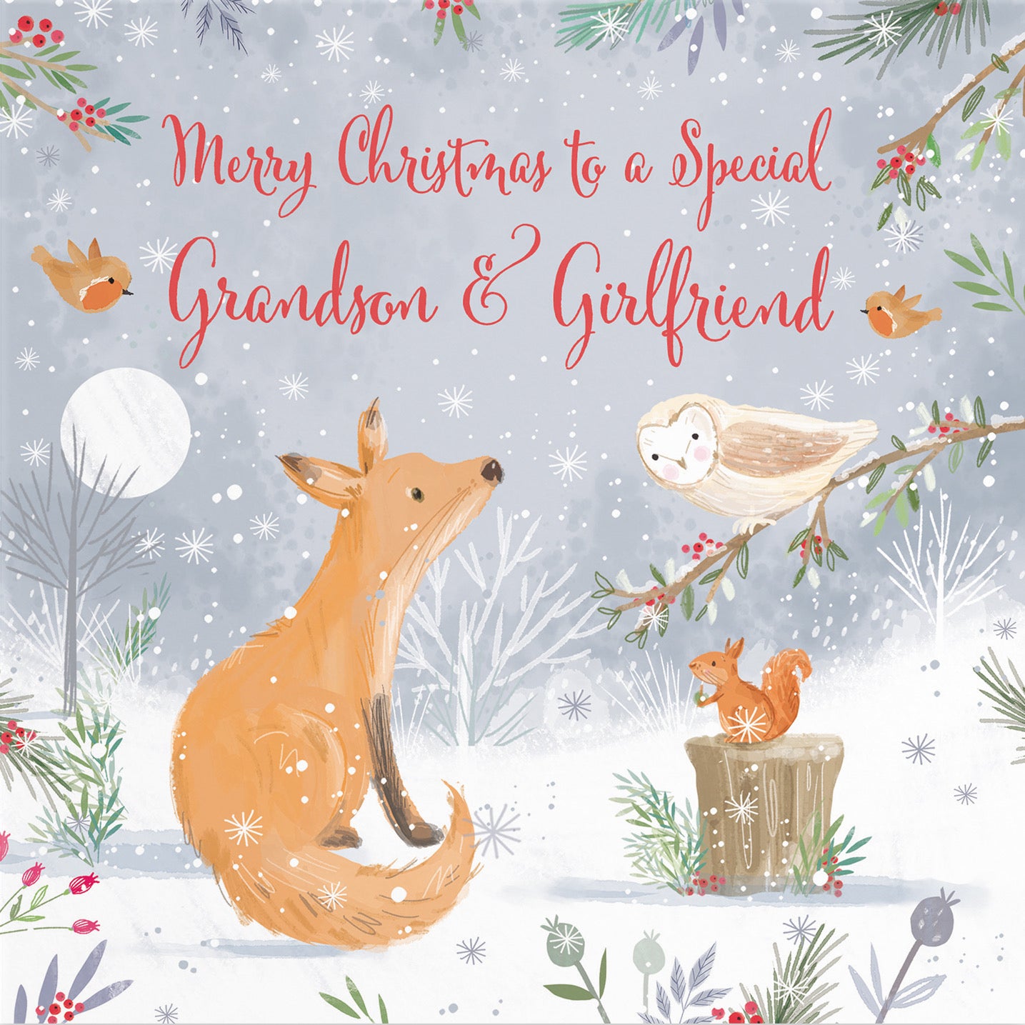 Grandson And Girlfriend Cute Fox Christmas Card Nature's Treasures - Default Title (B0CMJ97L3Q)