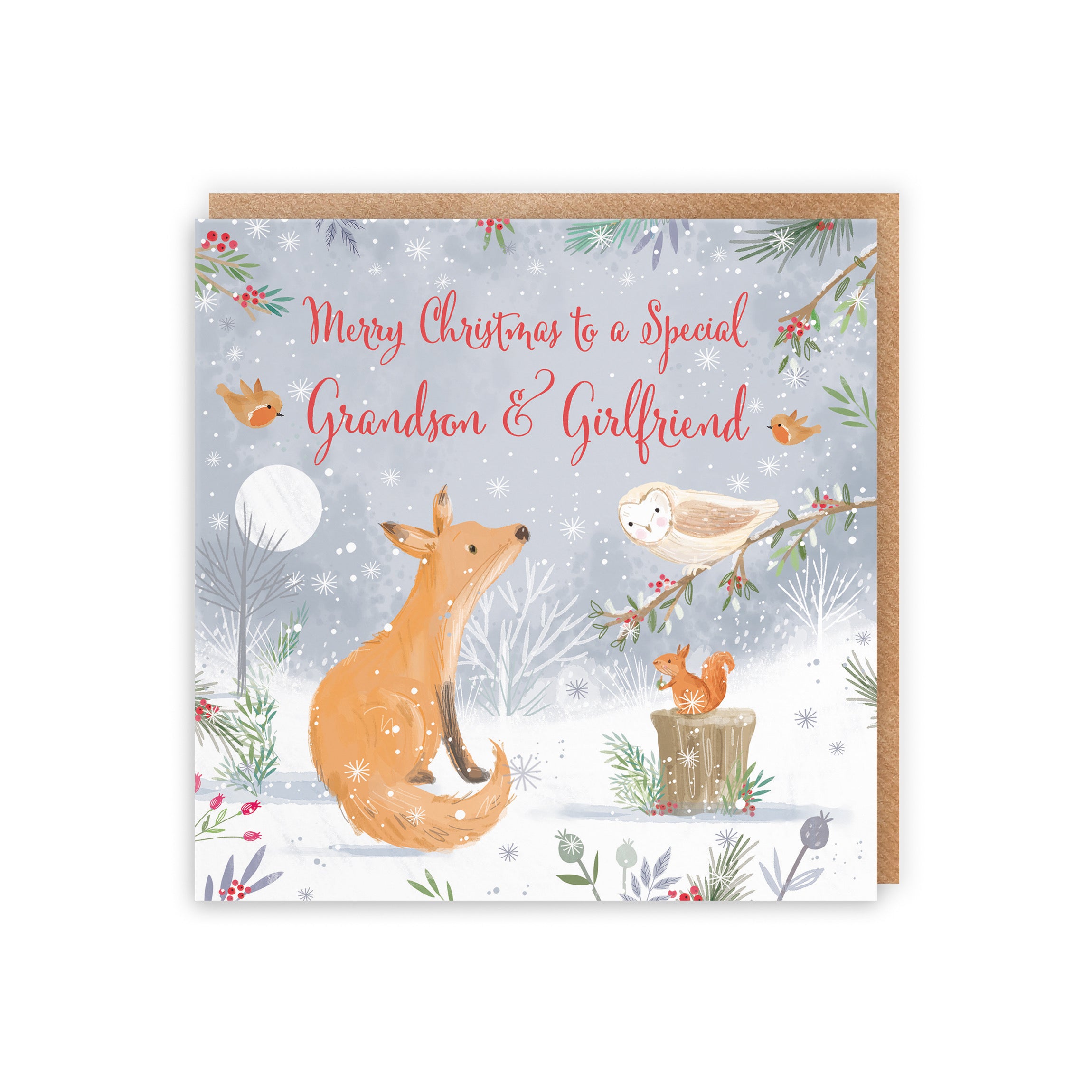 Grandson And Girlfriend Cute Fox Christmas Card Nature's Treasures - Default Title (B0CMJ97L3Q)