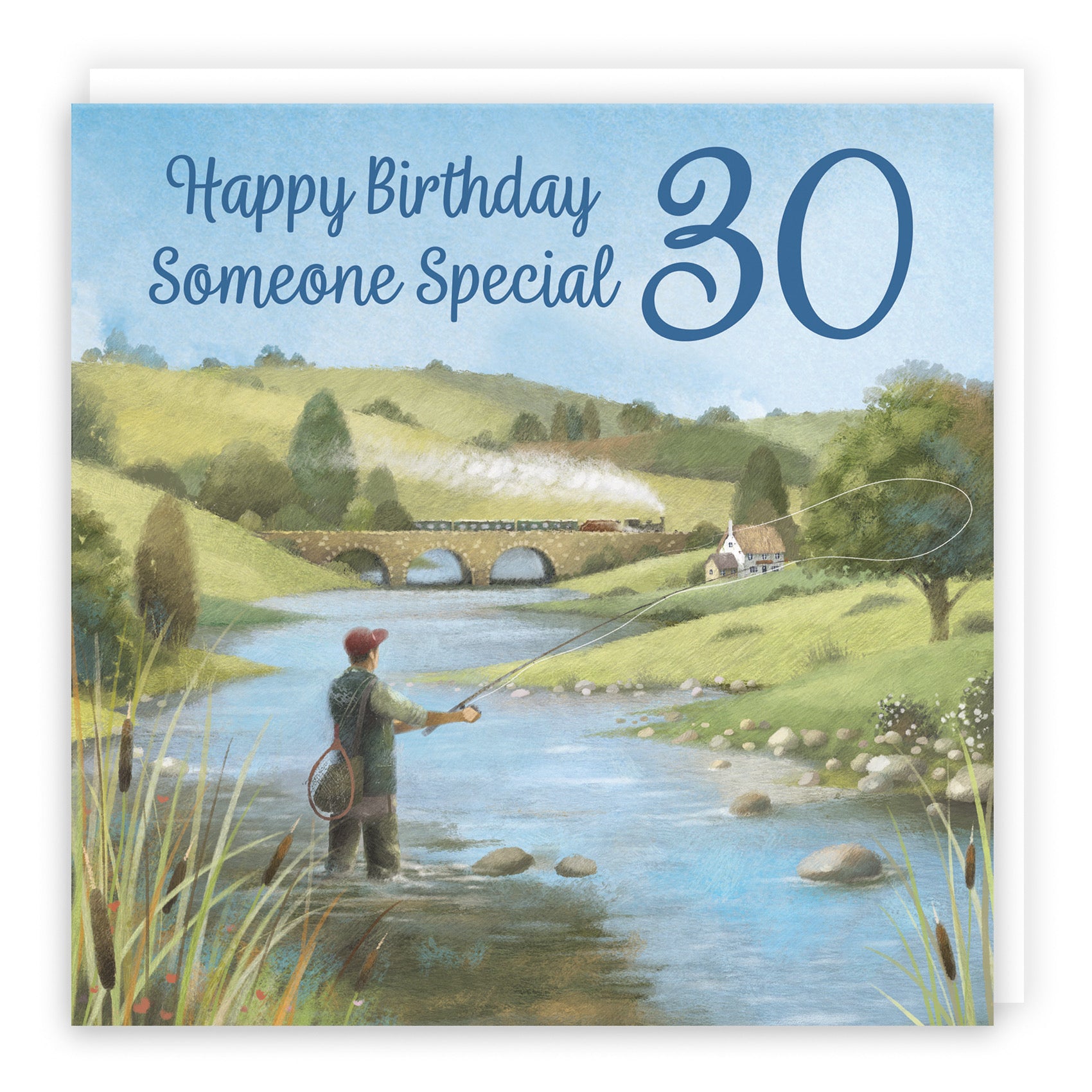 Fisherman 70th Birthday Fly Fishing card can include personalised message