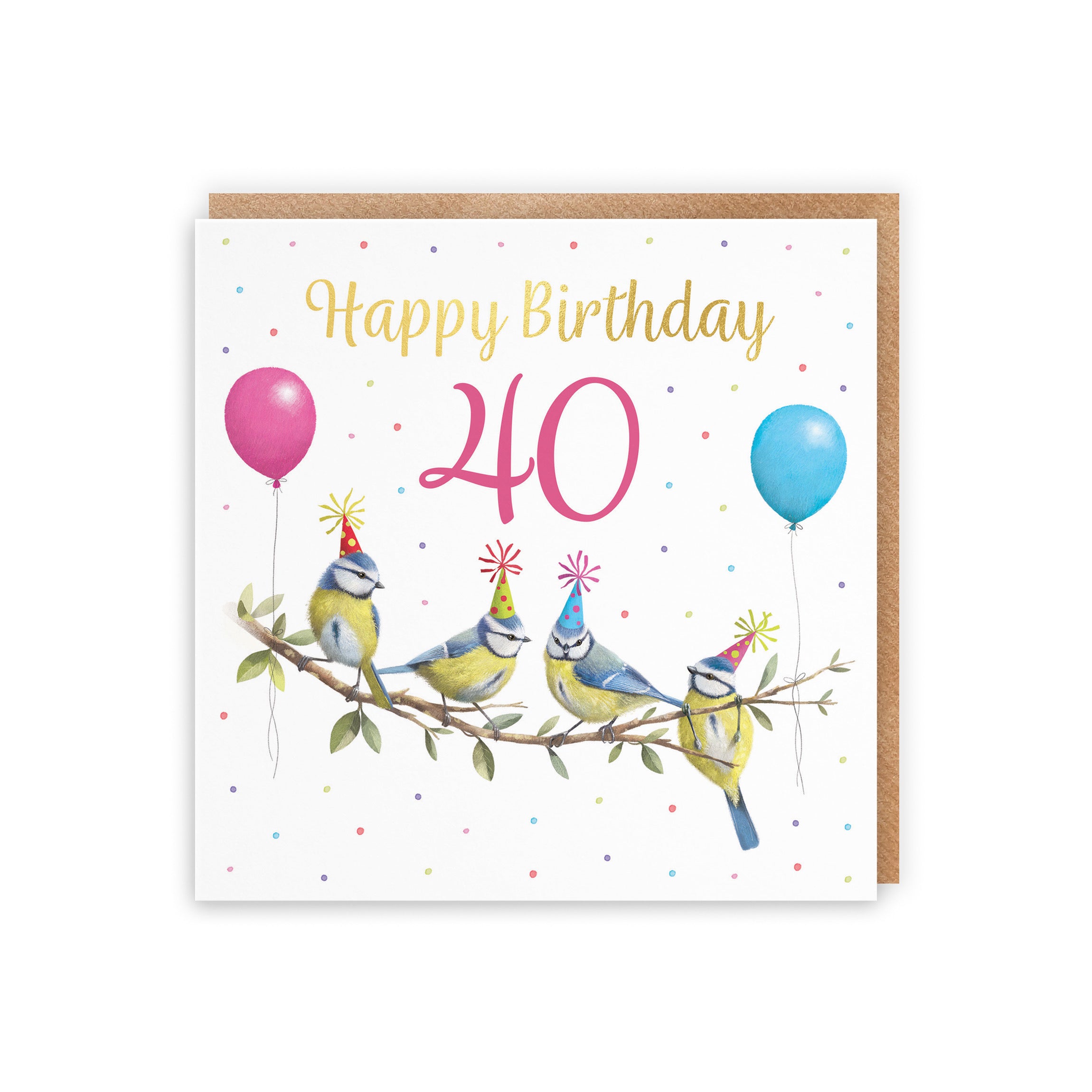 Blue Tits 40th Birthday Card Gold Foil Milo's Gallery - Default Title (B0CV8DKF8H)