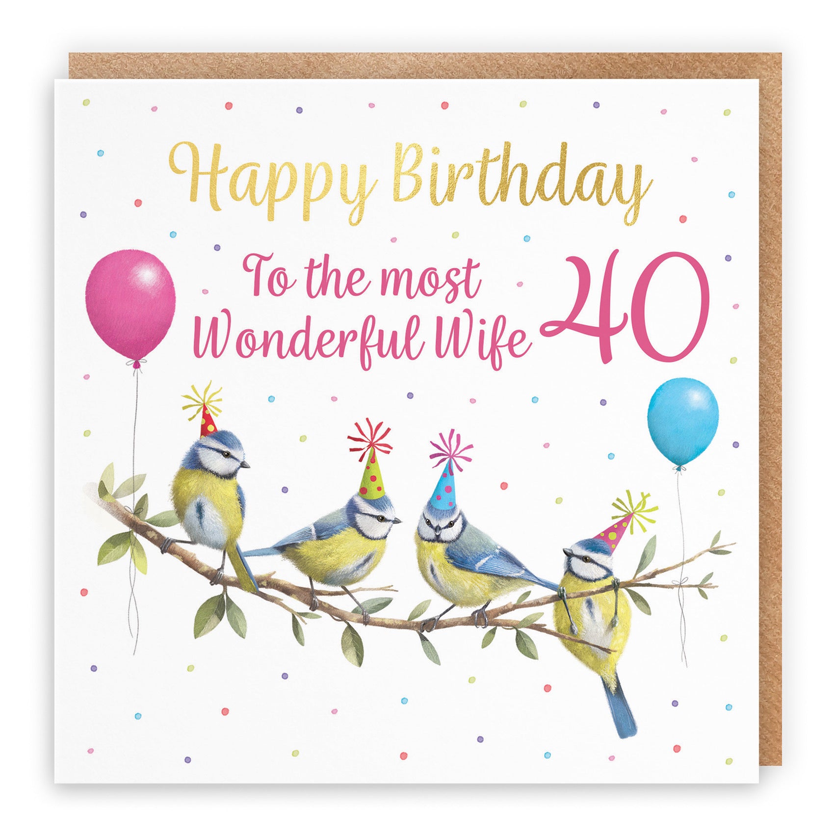 40th Wife Blue Tits Birthday Card Gold Foil Milo's Gallery - Default Title (B0CV9BRS4F)