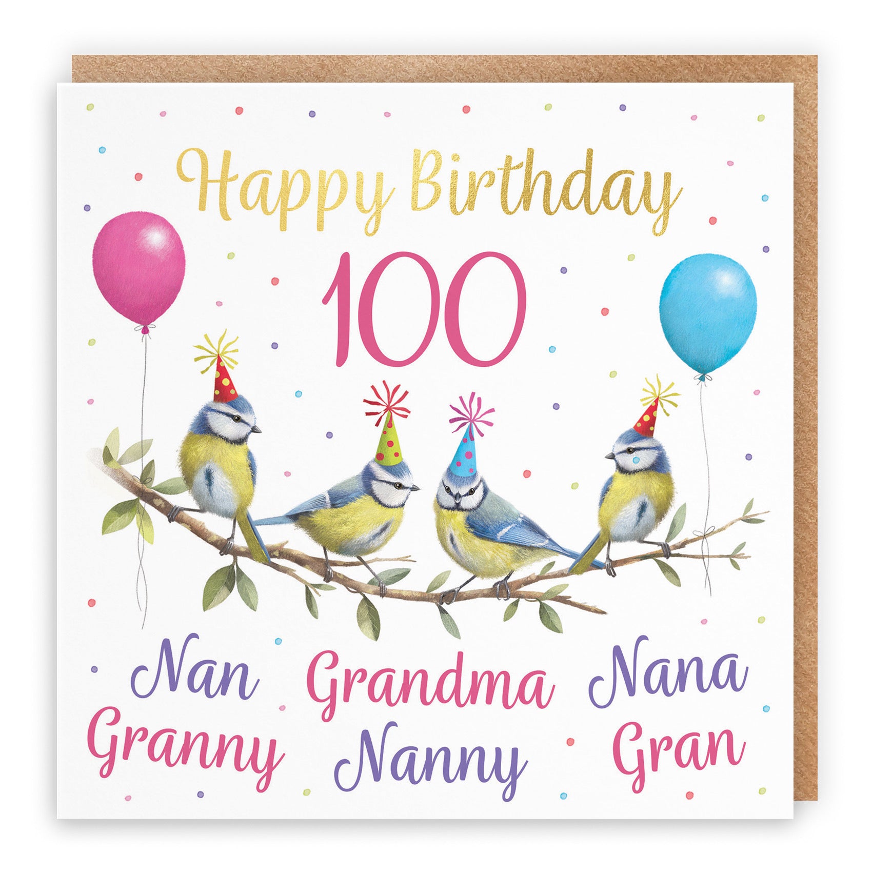 Multi Name Grandma Blue Tits 100th Birthday Card Gold Foil Milo's Gallery - Default Title (B0CV9DSJKL)