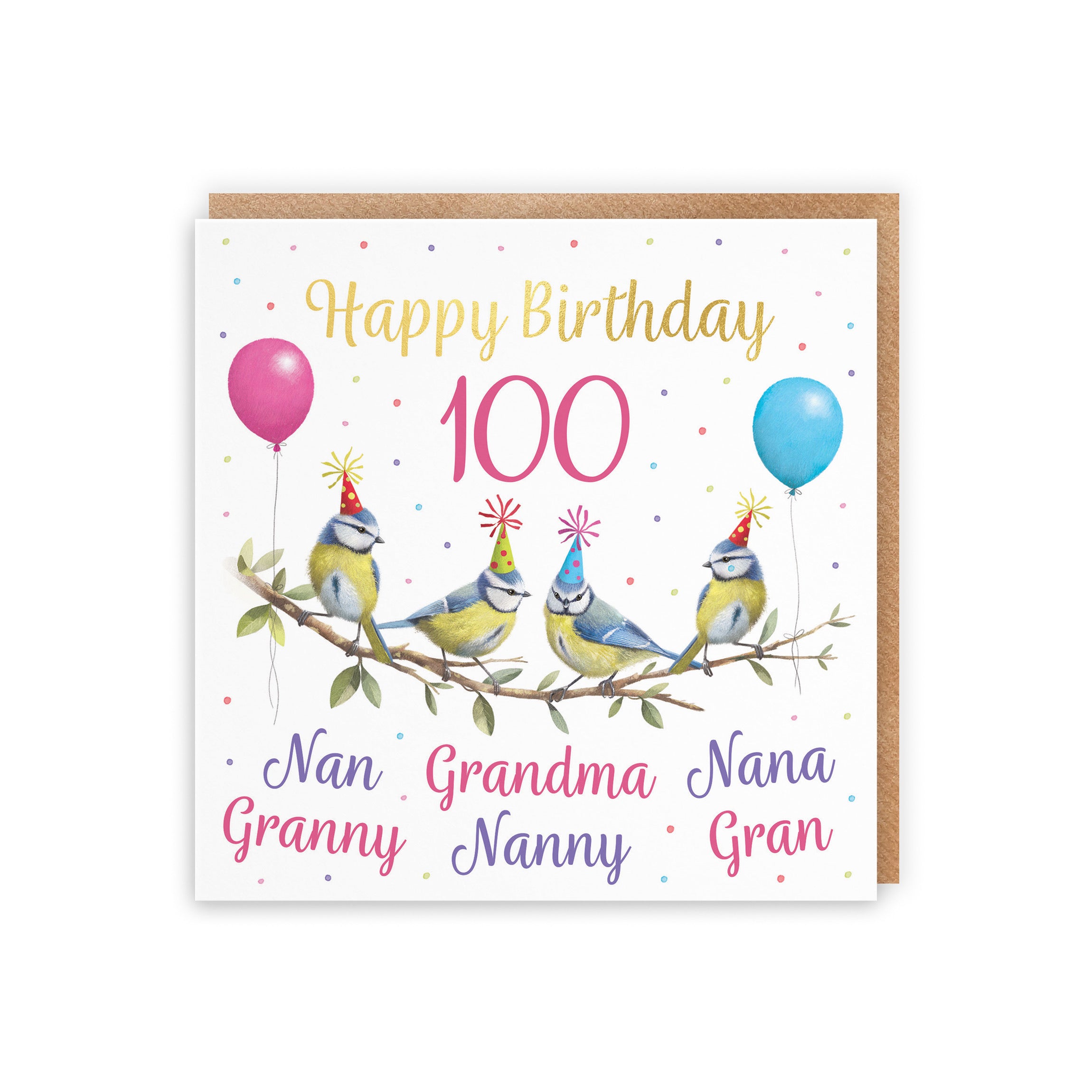 Multi Name Grandma Blue Tits 100th Birthday Card Gold Foil Milo's Gallery - Default Title (B0CV9DSJKL)