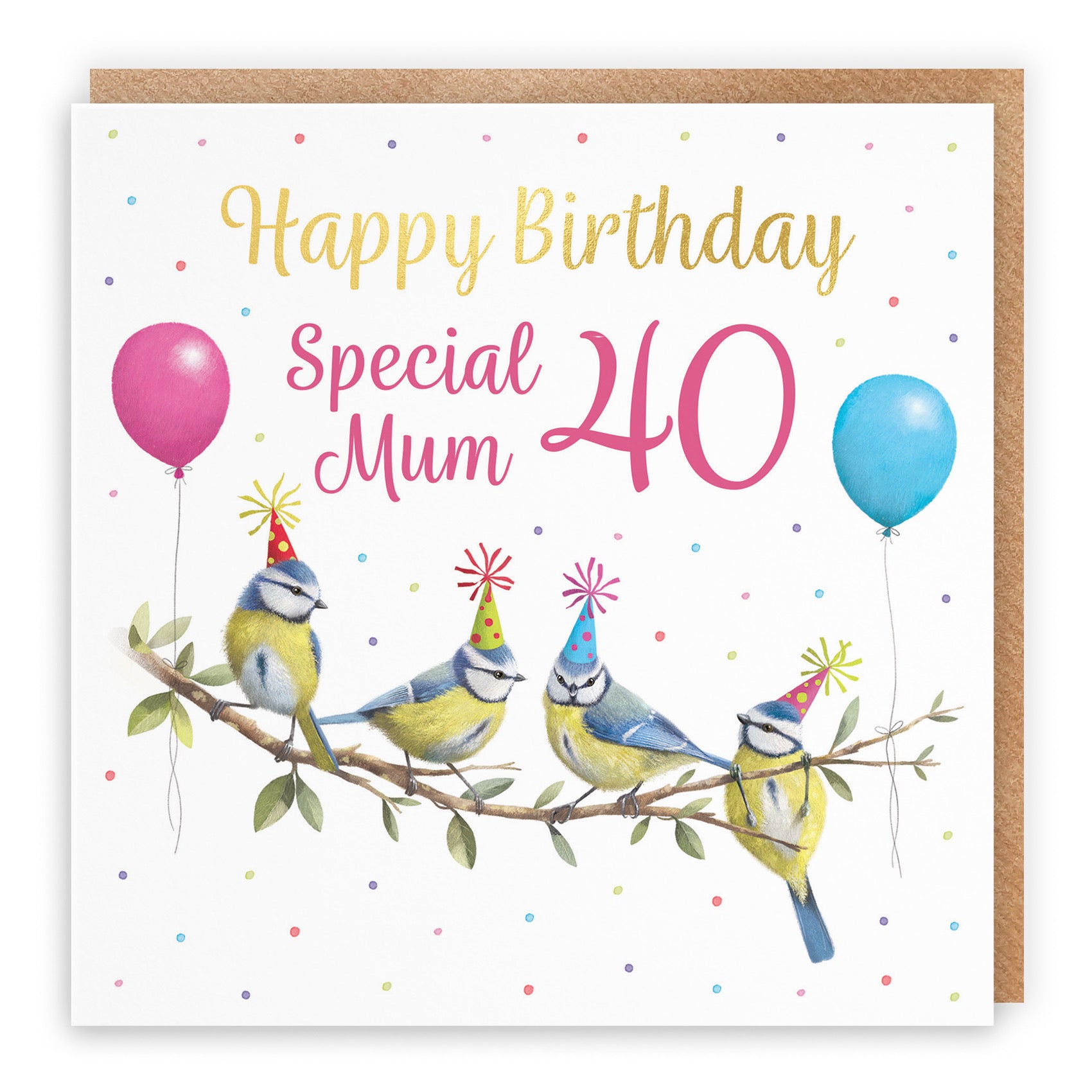 40th Mum Blue Tits Birthday Card Gold Foil Milo's Gallery - Default Title (B0CV9JMSQM)