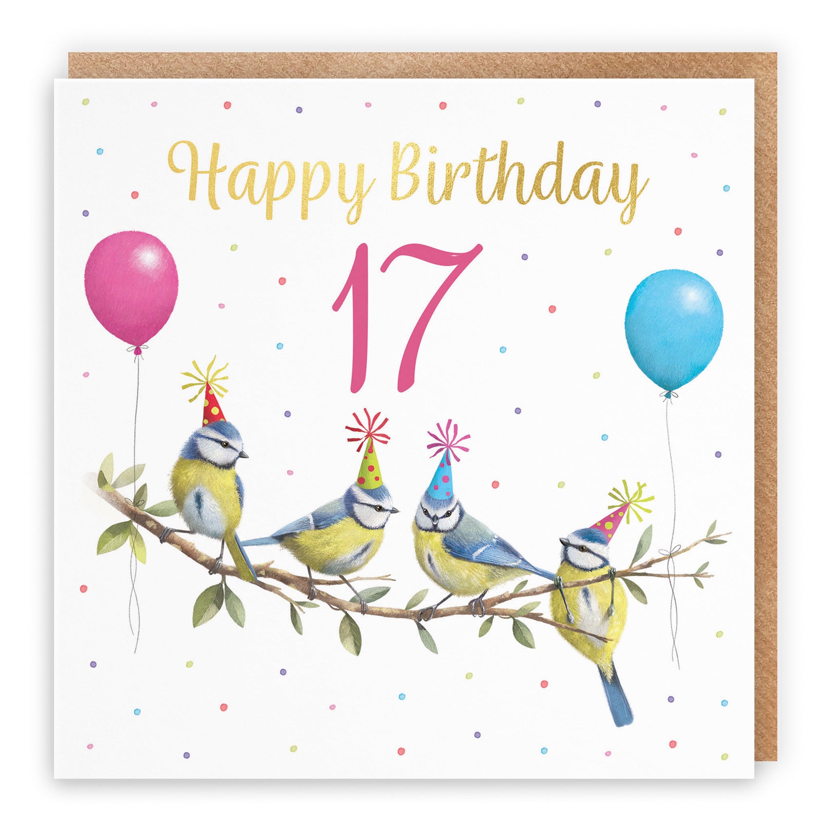 Blue Tits 17th Birthday Card Gold Foil Milo's Gallery - Default Title (B0CV9MDNNP)