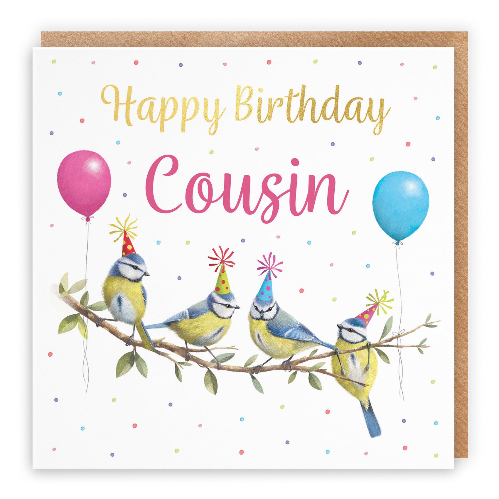 Cousin Blue Tits Birthday Card Gold Foil Milo's Gallery - Default Title (B0CV9MZKVJ)
