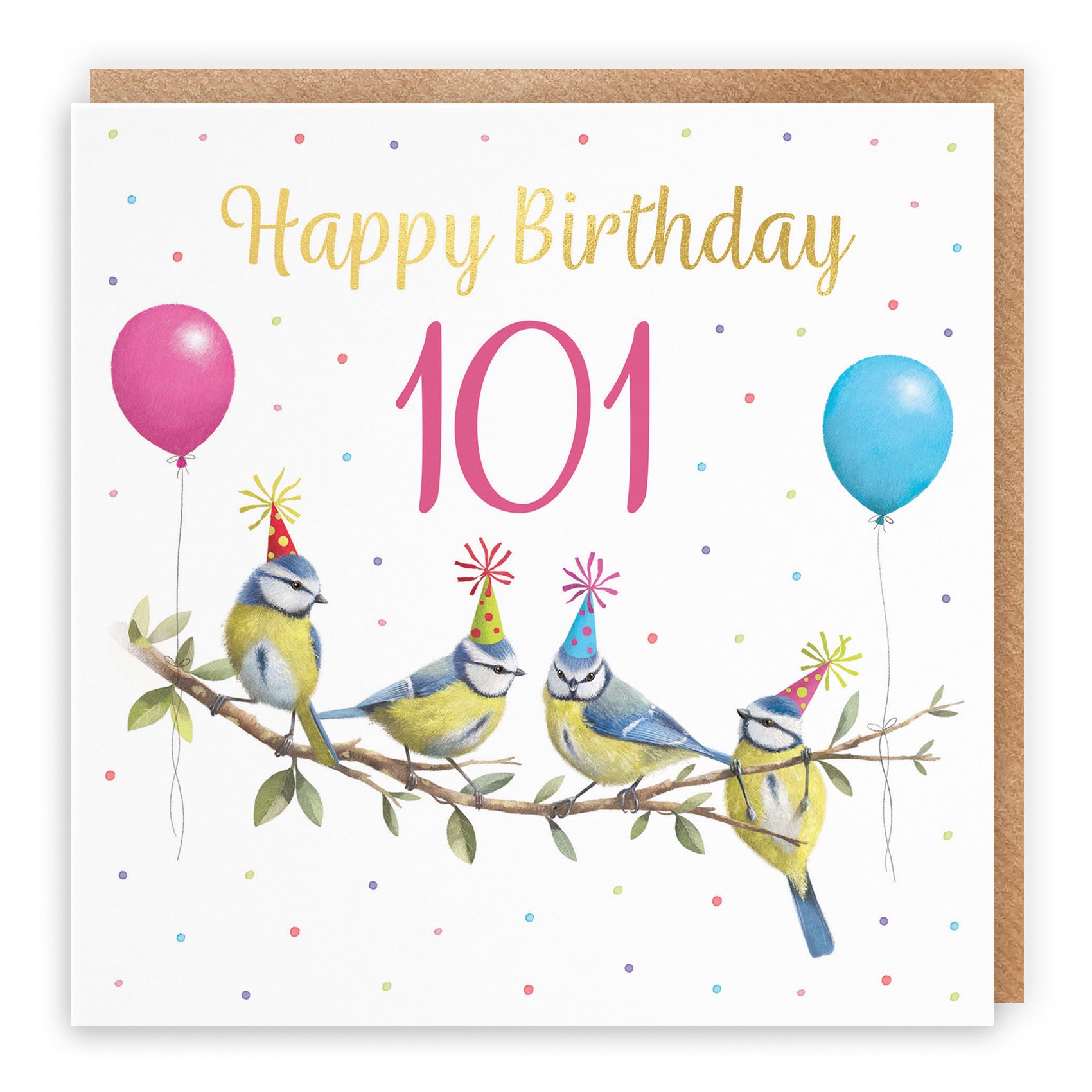 Blue Tits 101st Birthday Card Gold Foil Milo's Gallery - Default Title (B0CV9PHG13)