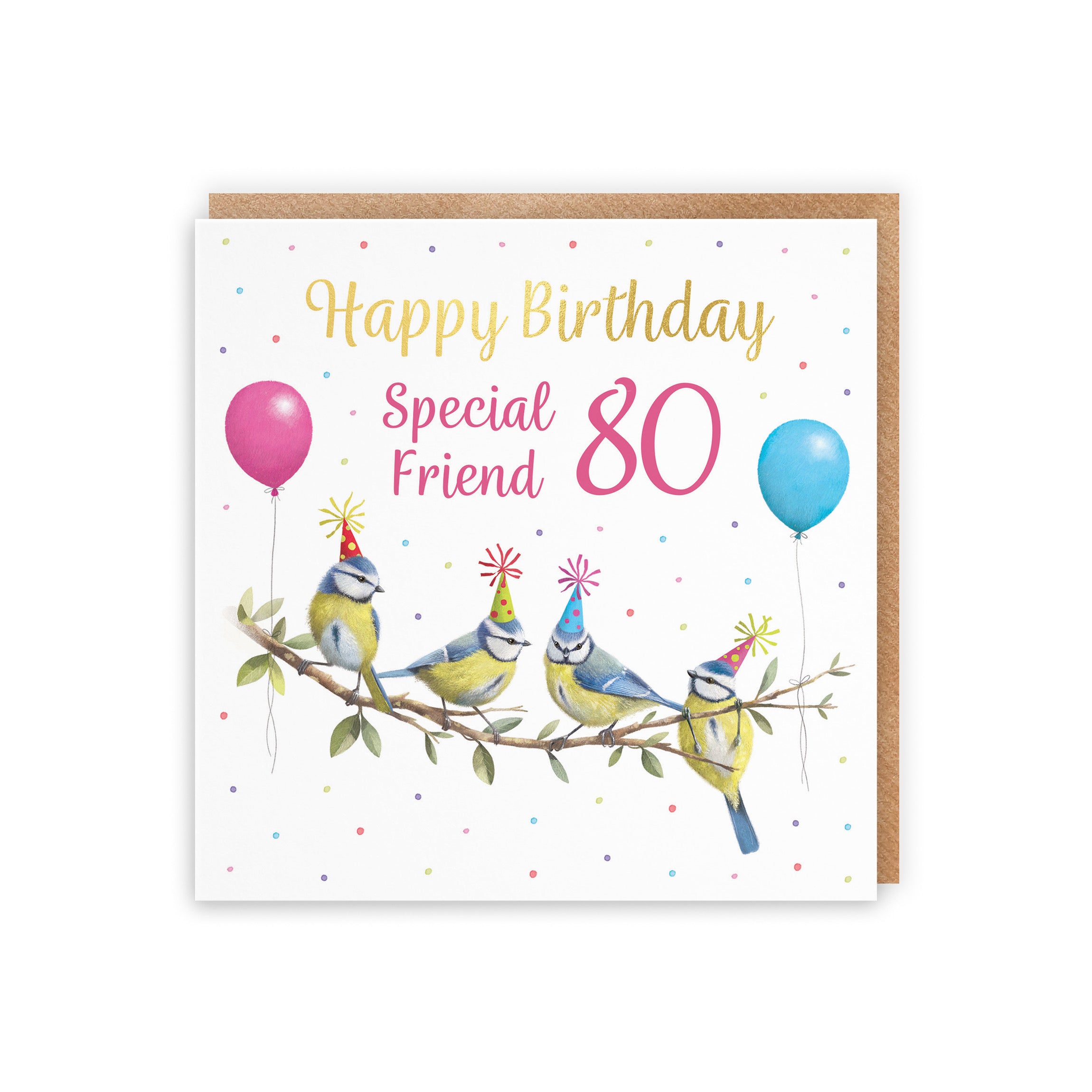80th Friend Blue Tits Birthday Card Gold Foil Milo's Gallery - Default Title (B0CV9RB79J)