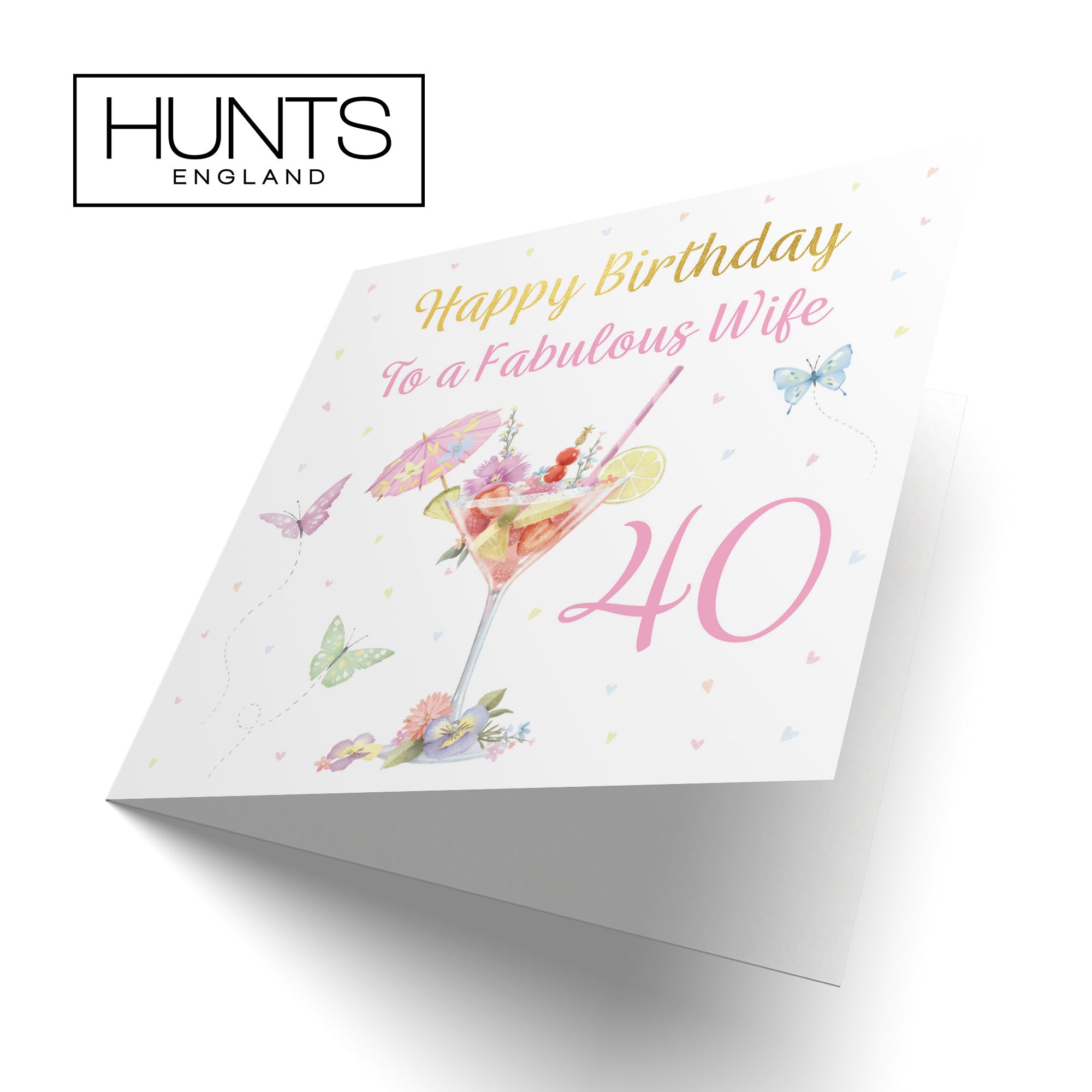 40th Wife Pink Cocktail And Butterflies Birthday Card Gold Foil Milo's Gallery - Default Title (B0CX1MMJDH)
