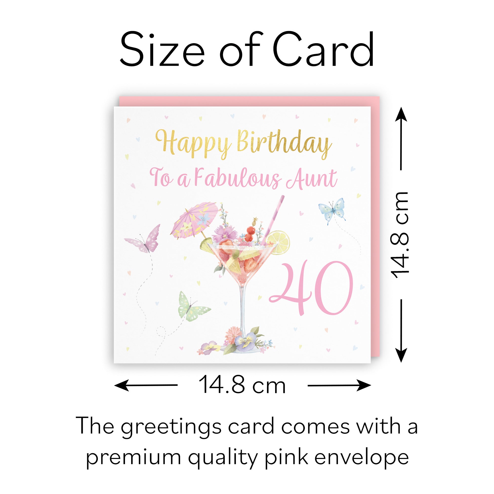 40th Aunt Pink Cocktail And Butterflies Birthday Card Gold Foil Milo's Gallery - Default Title (B0CX219JGP)
