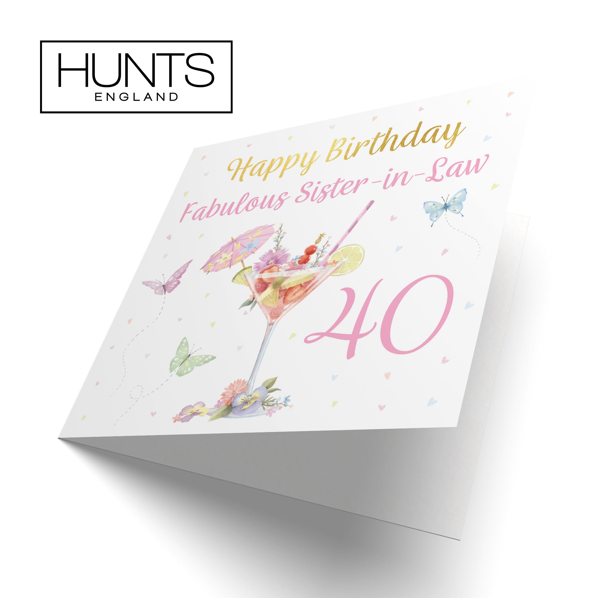 40th Sister In Law Pink Cocktail And Butterflies Birthday Card Gold Foil Milo's Gallery - Default Title (B0CX21LNTL)