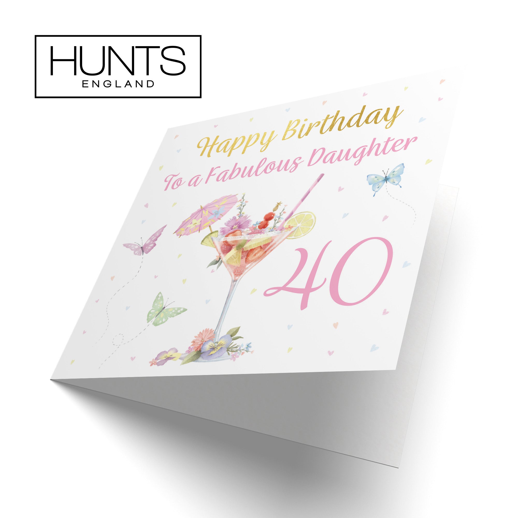 40th Daughter Pink Cocktail And Butterflies Birthday Card Gold Foil Milo's Gallery - Default Title (B0CX21S6RN)