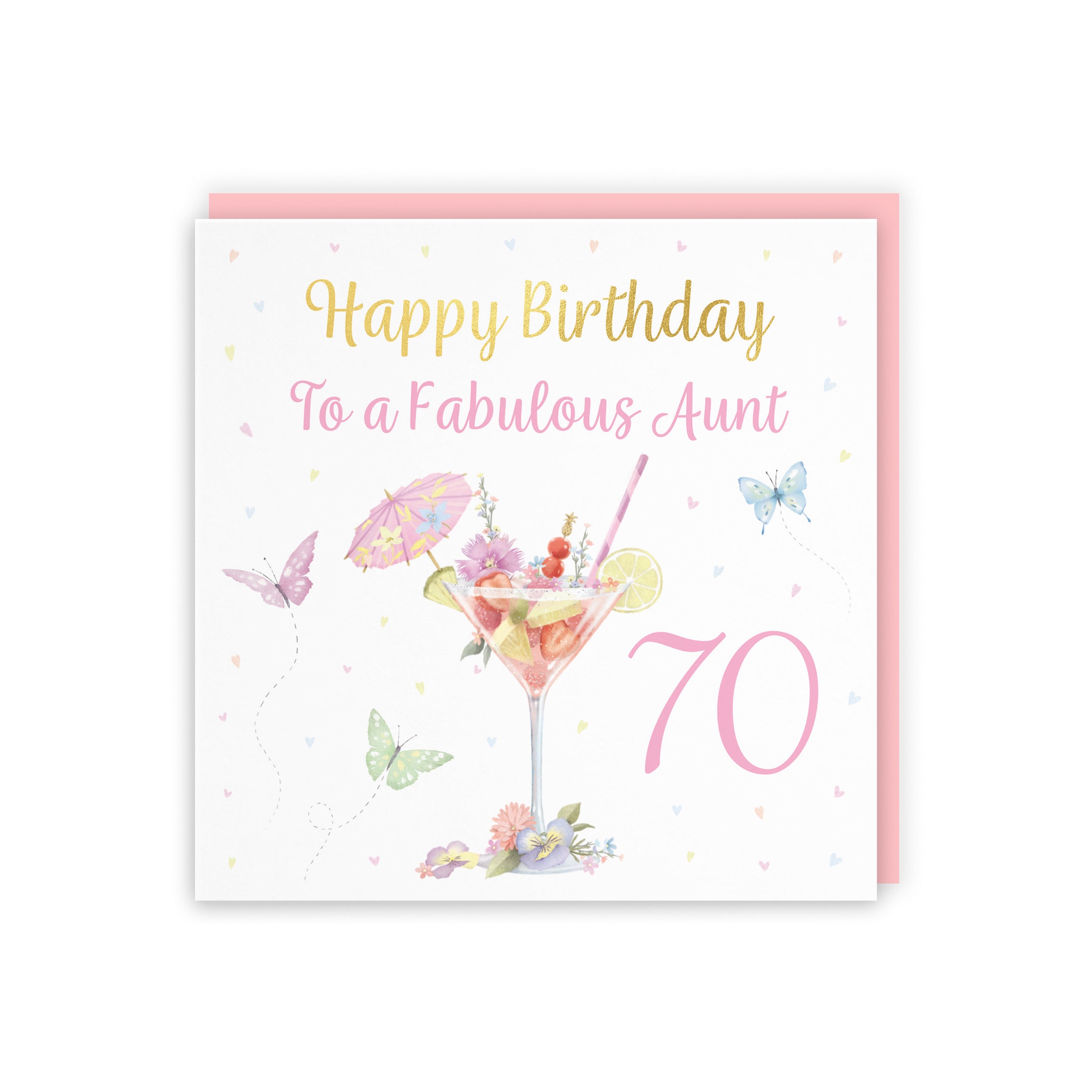 70th Aunt Pink Cocktail And Butterflies Birthday Card Gold Foil Milo's Gallery - Default Title (B0CX21Y4C2)