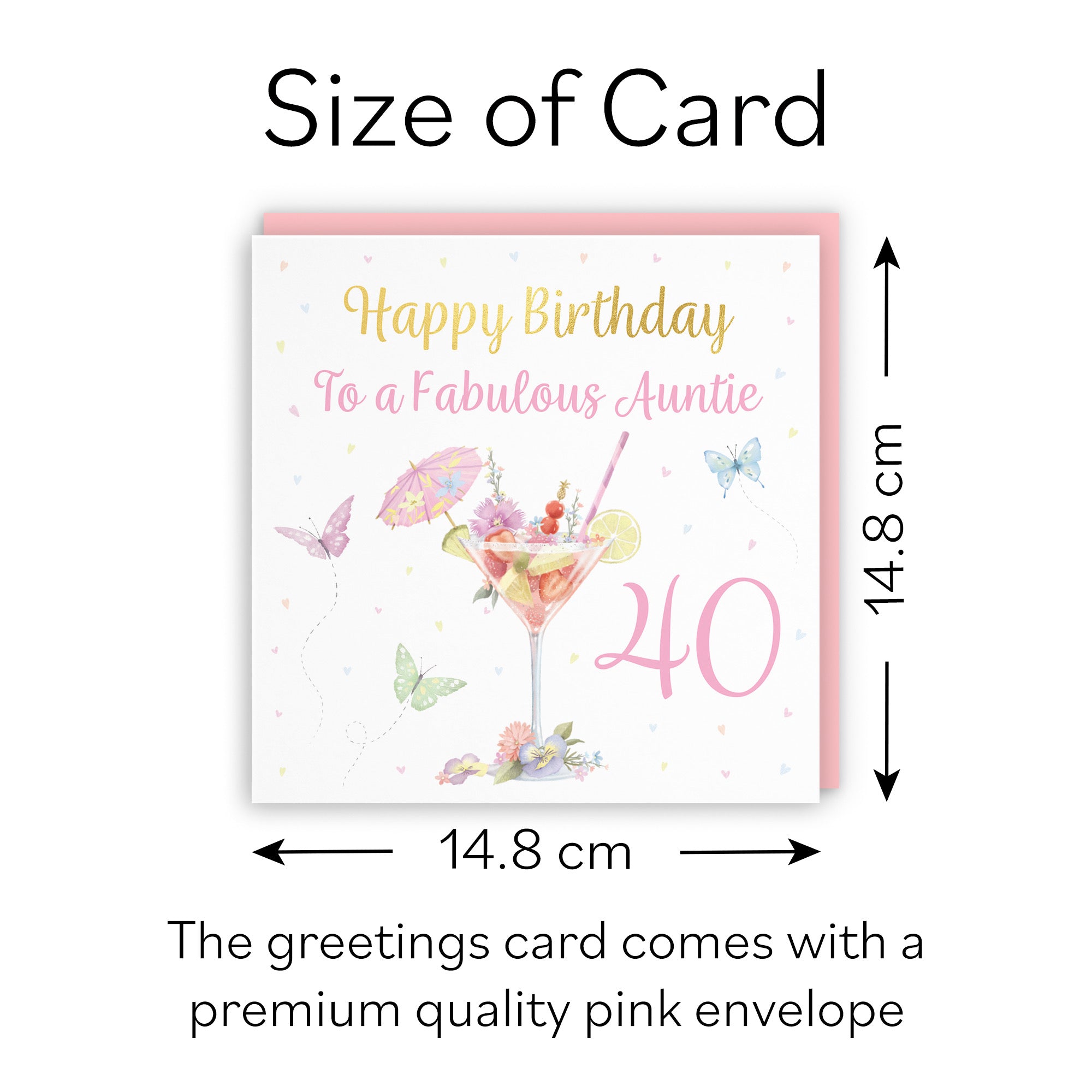 40th Auntie Pink Cocktail And Butterflies Birthday Card Gold Foil Milo's Gallery - Default Title (B0CX21ZQ1B)