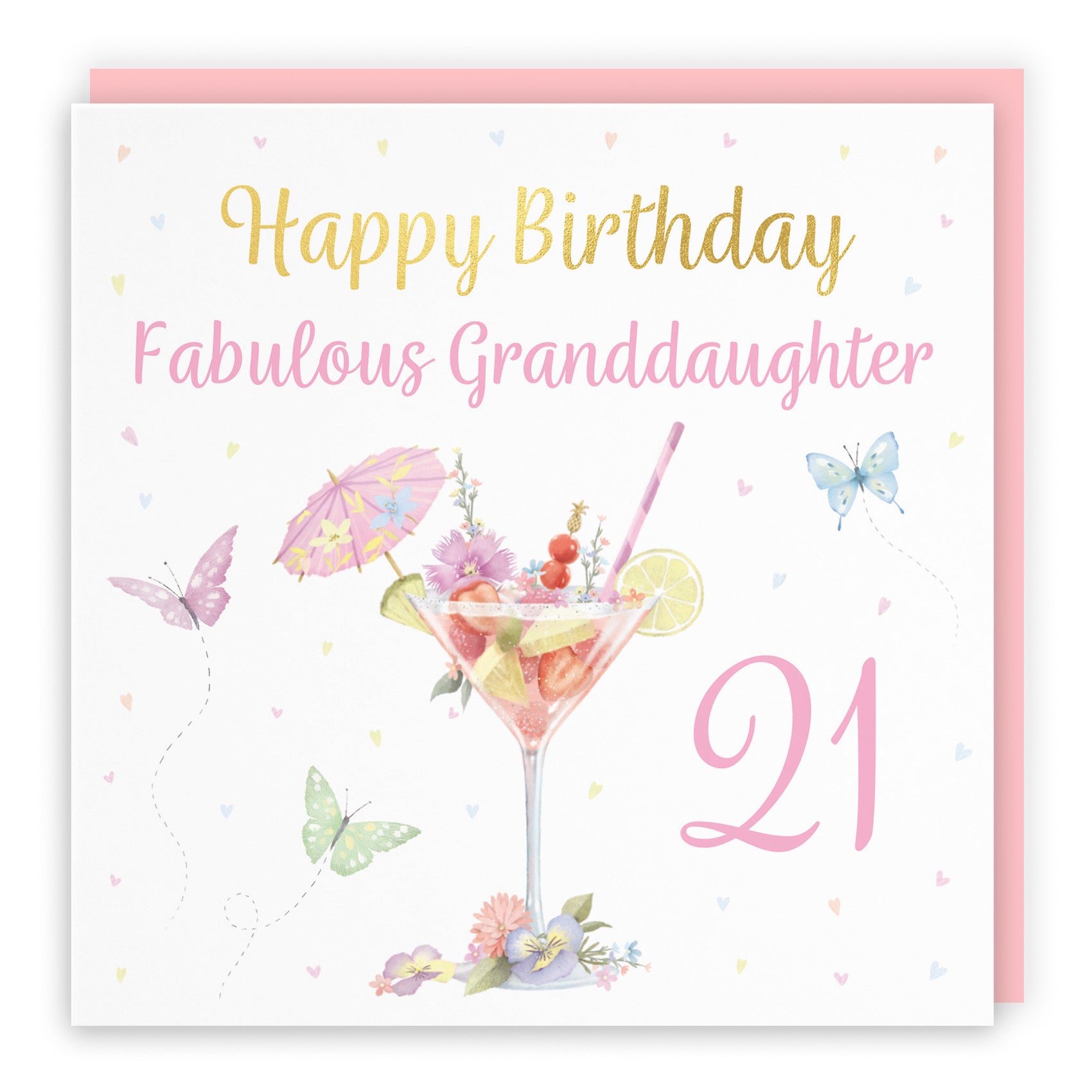 21st Granddaughter Pink Cocktail And Butterflies Birthday Card Gold Foil Milo's Gallery - Default Title (B0CX228NKY)
