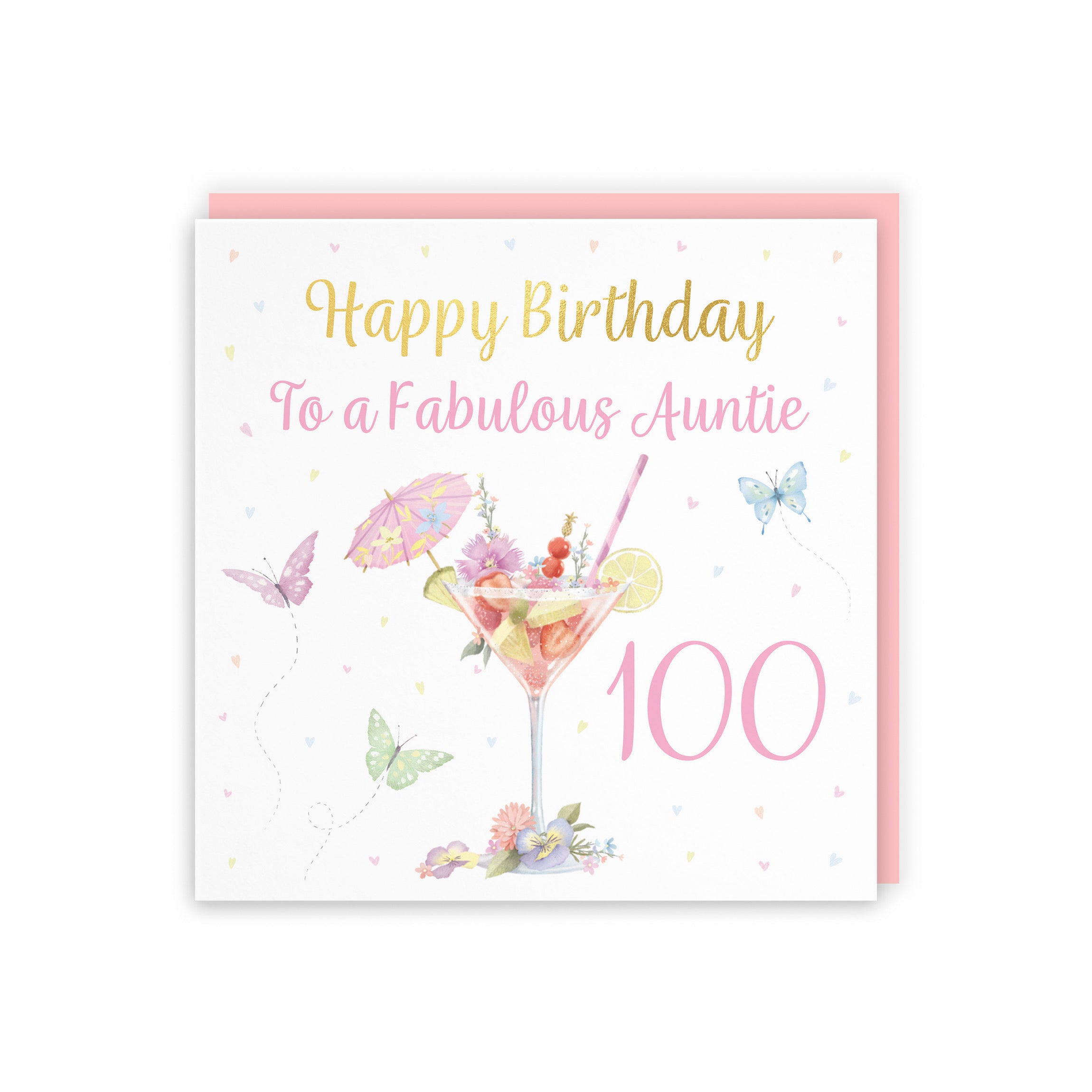 100th Auntie Pink Cocktail And Butterflies Birthday Card Gold Foil Milo's Gallery - Default Title (B0CX228NKZ)
