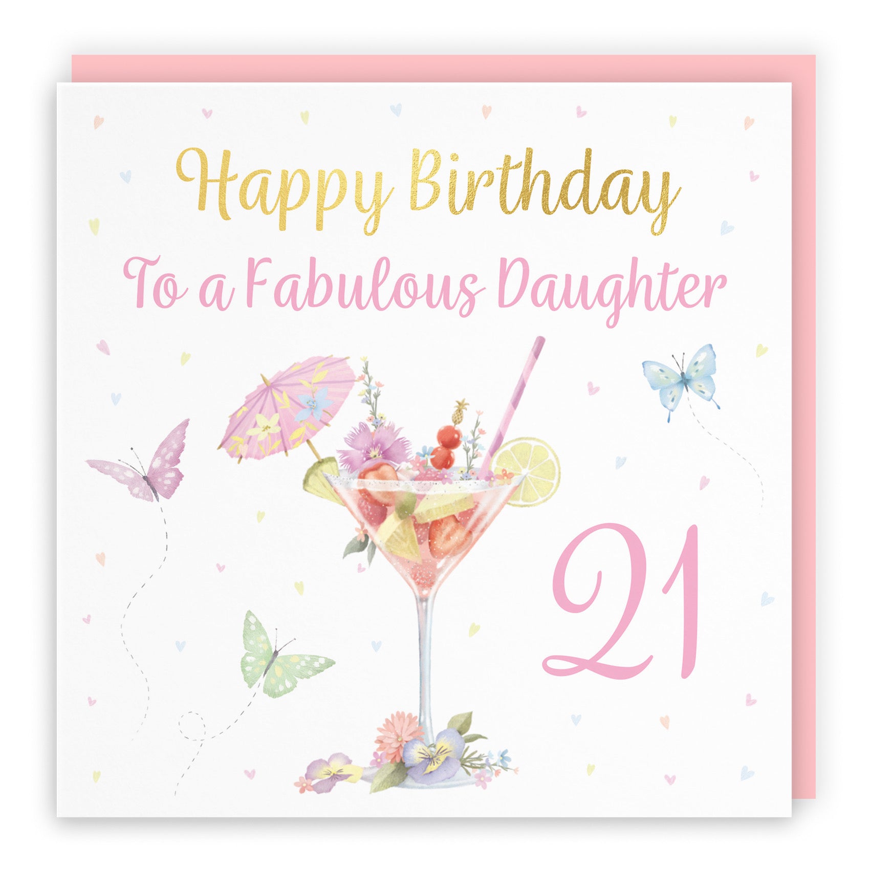 21st Daughter Pink Cocktail And Butterflies Birthday Card Gold Foil Milo's Gallery - Default Title (B0CX2325DX)