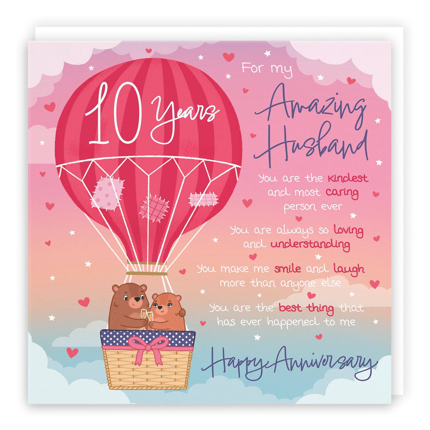 Large Husband 10th Anniversary Poem Card Love Is In The Air Cute Bears - Default Title (B0CXY36XCG)