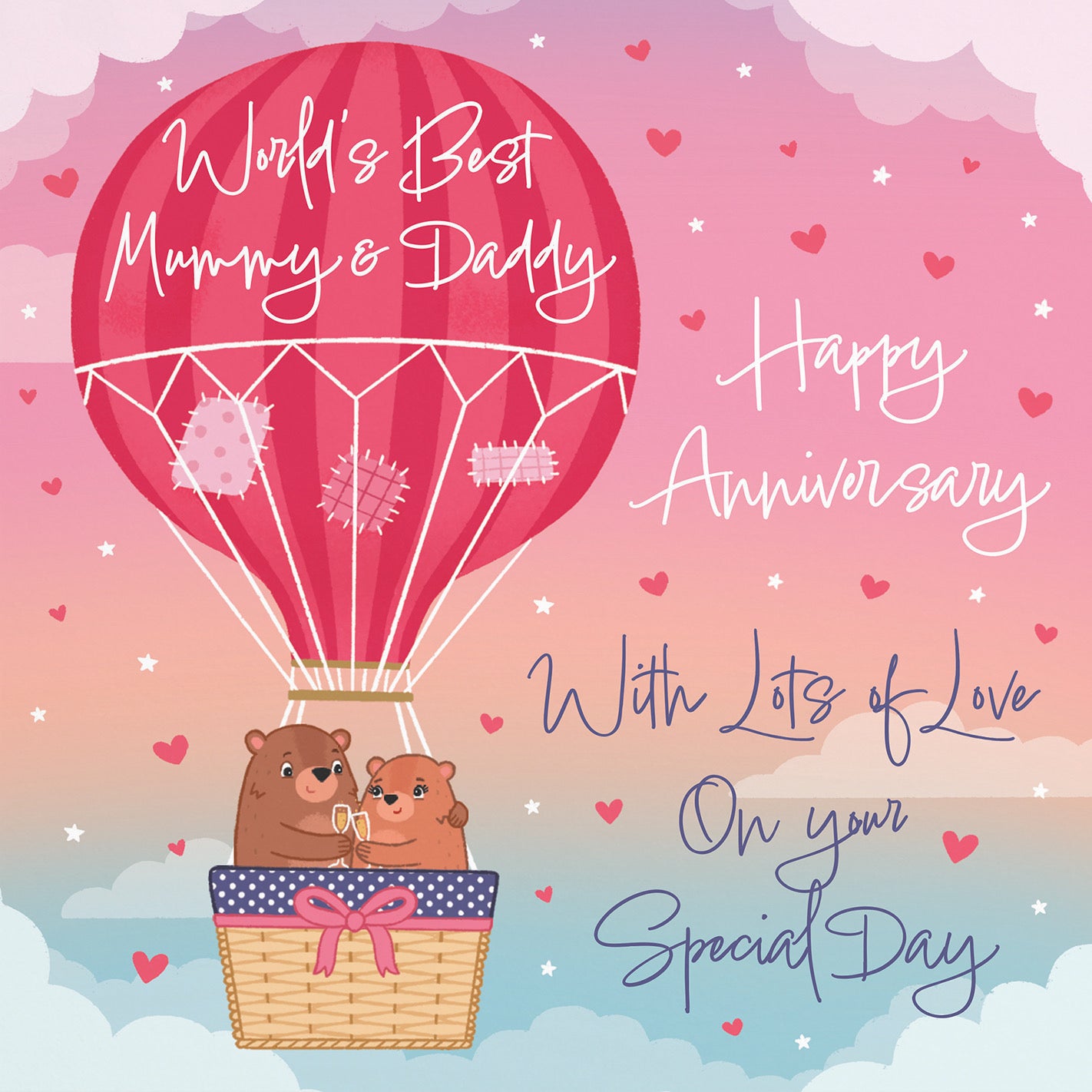 Large Mummy And Daddy Hot Air Balloon Anniversary Card Cute Bears - Default Title (B0CXY5CCKQ)