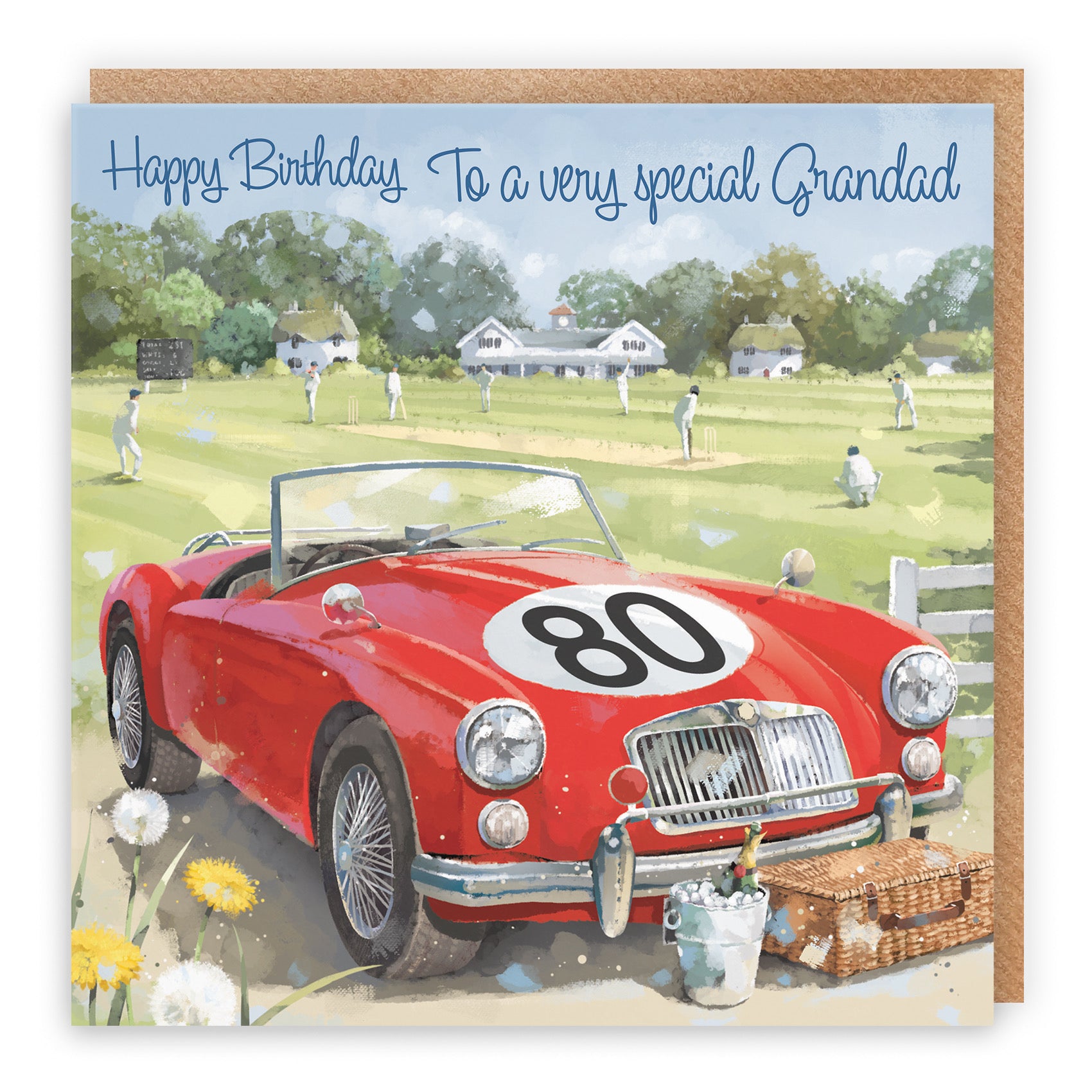 Large 80th Grandad Birthday Card Classic Car Cricket Match Milo's Gallery - Default Title (B0CXY5HY24)