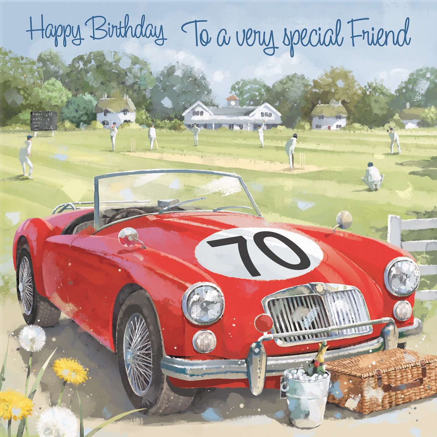 Large 70th Friend Birthday Card Classic Car Cricket Match Milo's Gallery - Default Title (B0CXY5KJ4Y)