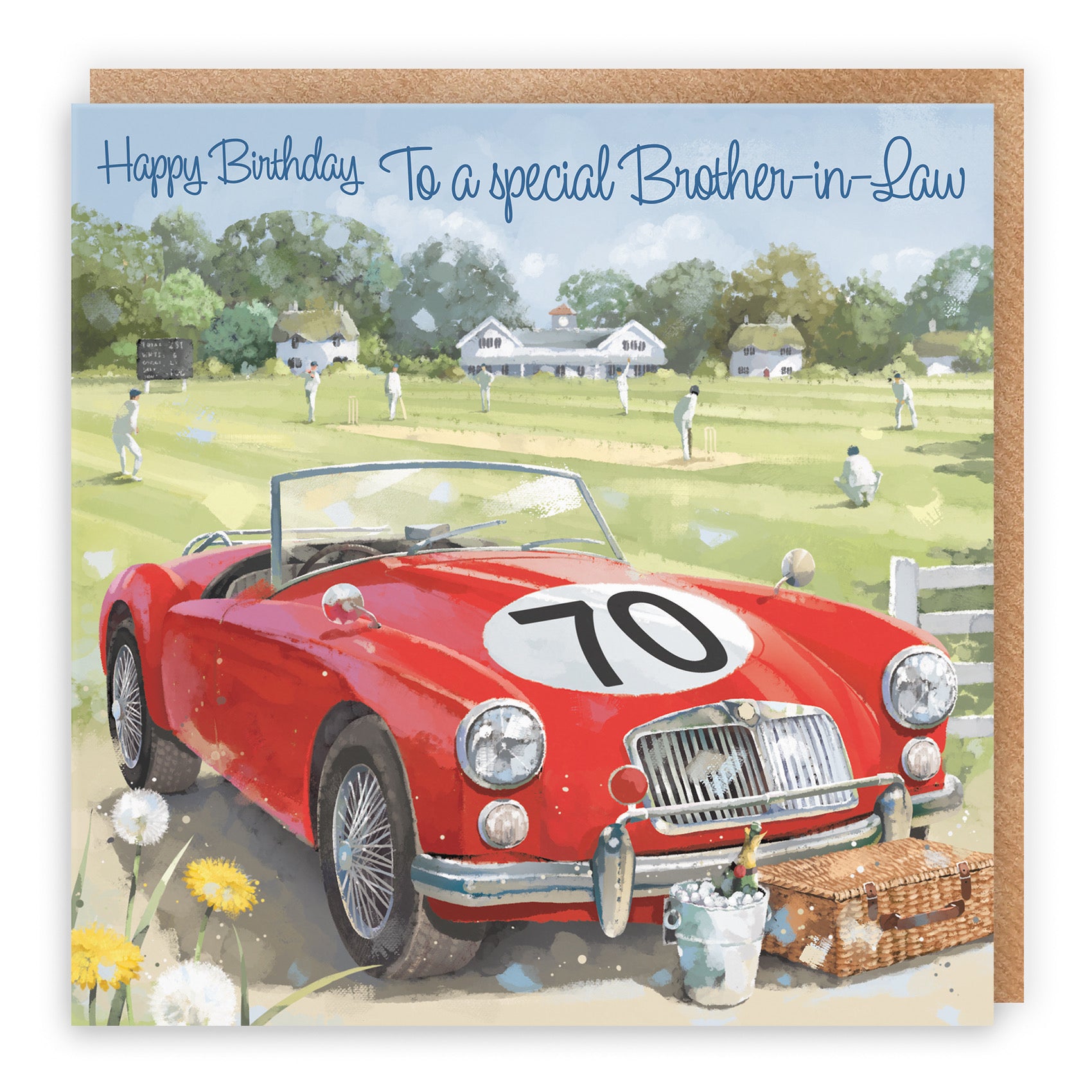 Large 70th Brother-in-Law Birthday Card Classic Car Cricket Match Milo's Gallery - Default Title (B0CXY6178Z)