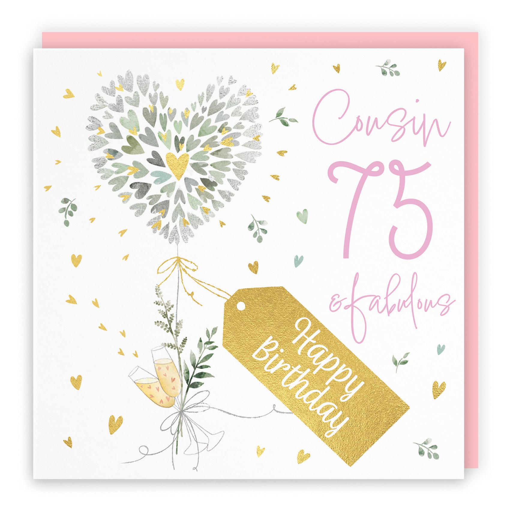 75th Female Cousin Contemporary Hearts Birthday Card Gold Foil Milo's Gallery - Default Title (B0CY9VLTDP)