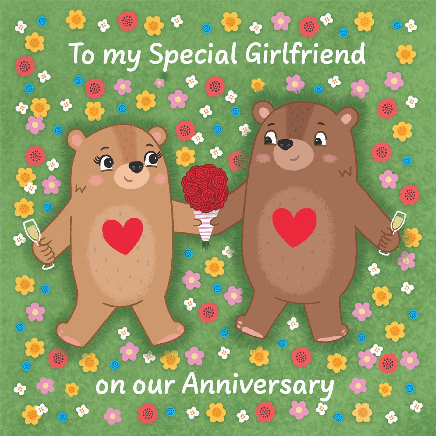 Girlfriend Anniversary Card Flowery Bears Love Story - Default Title (B0DHW78F56)