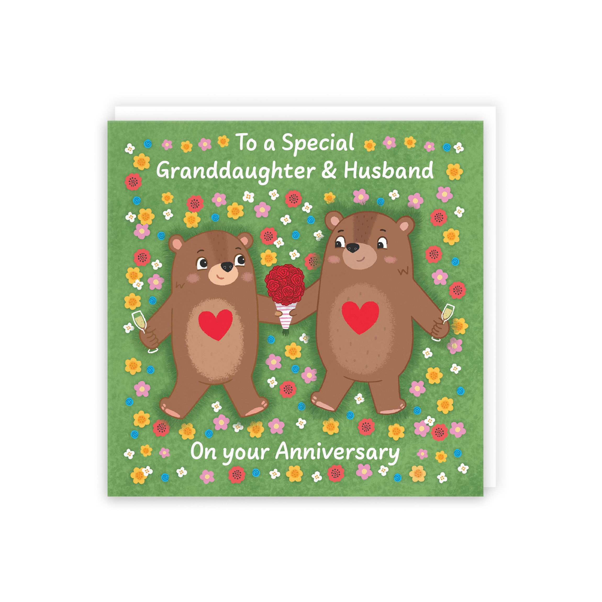 Granddaughter And Husband Anniversary Card Flowery Bears Love Story - Default Title (B0DHW9K257)
