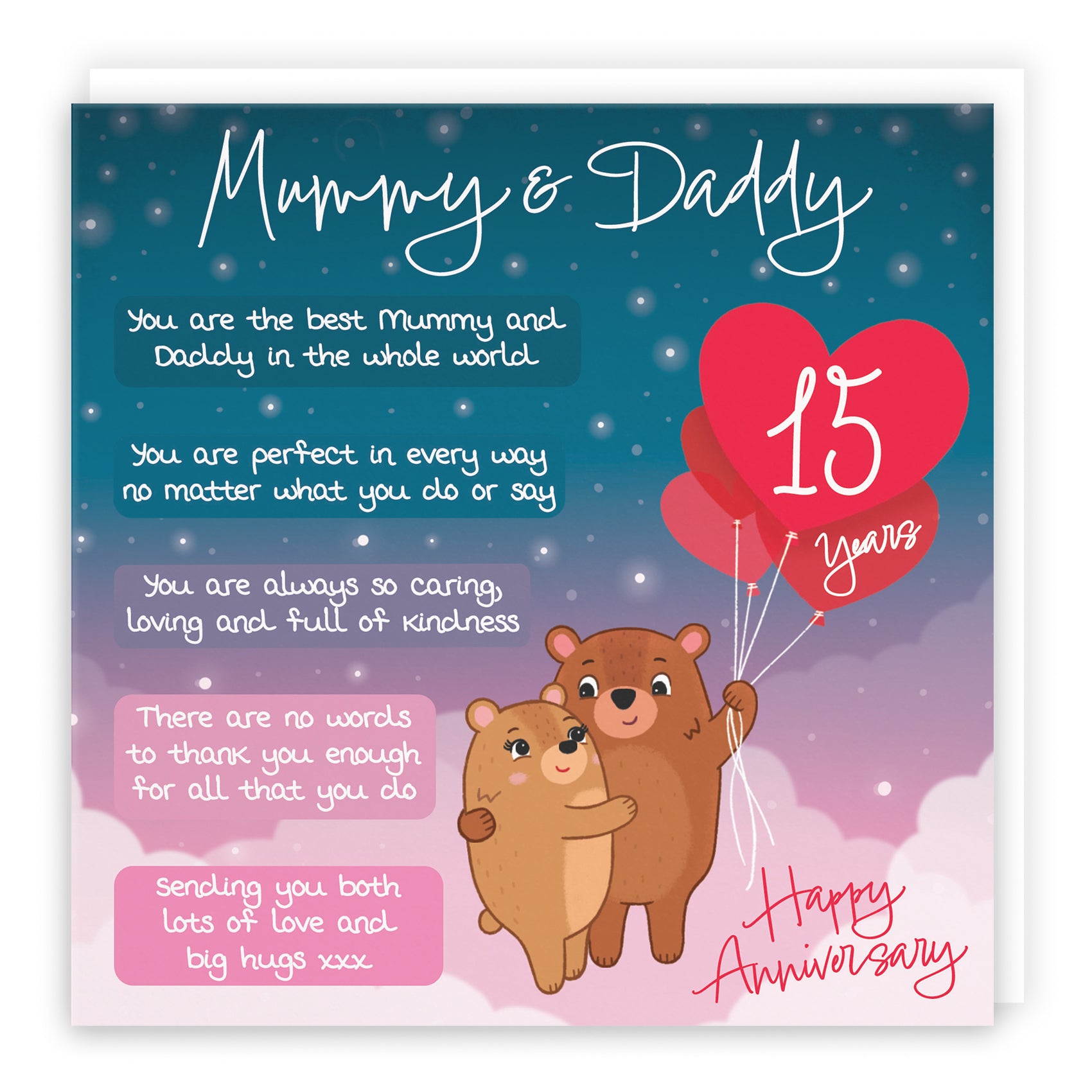 15th Mummy And Daddy Anniversary Card Starry Night Cute Bears
