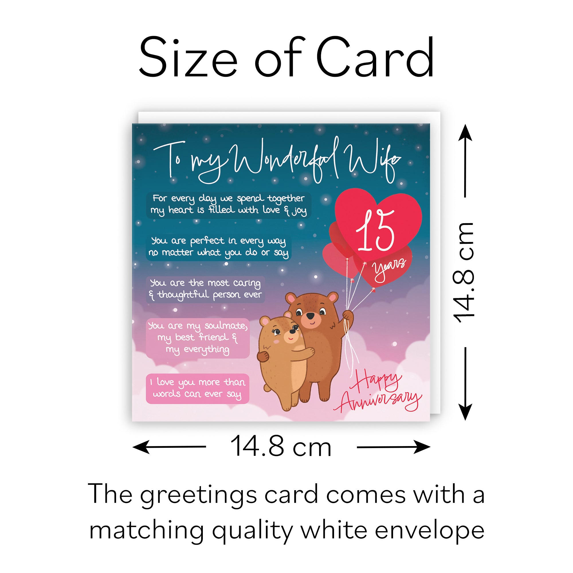 15th Wife Anniversary Card Starry Night Cute Bears
