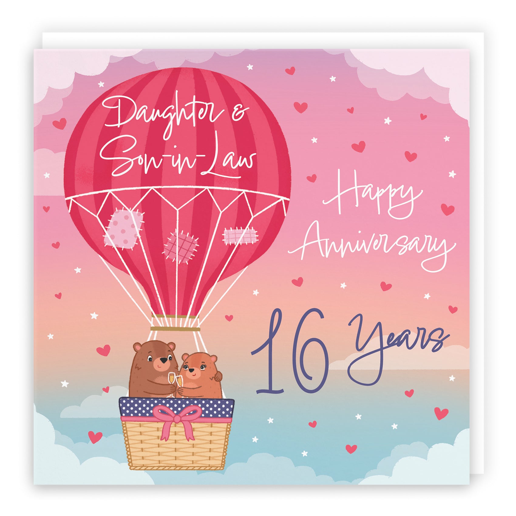 16th Daughter And Son-in-Law Hot Air Balloon Anniversary Card Cute Bears