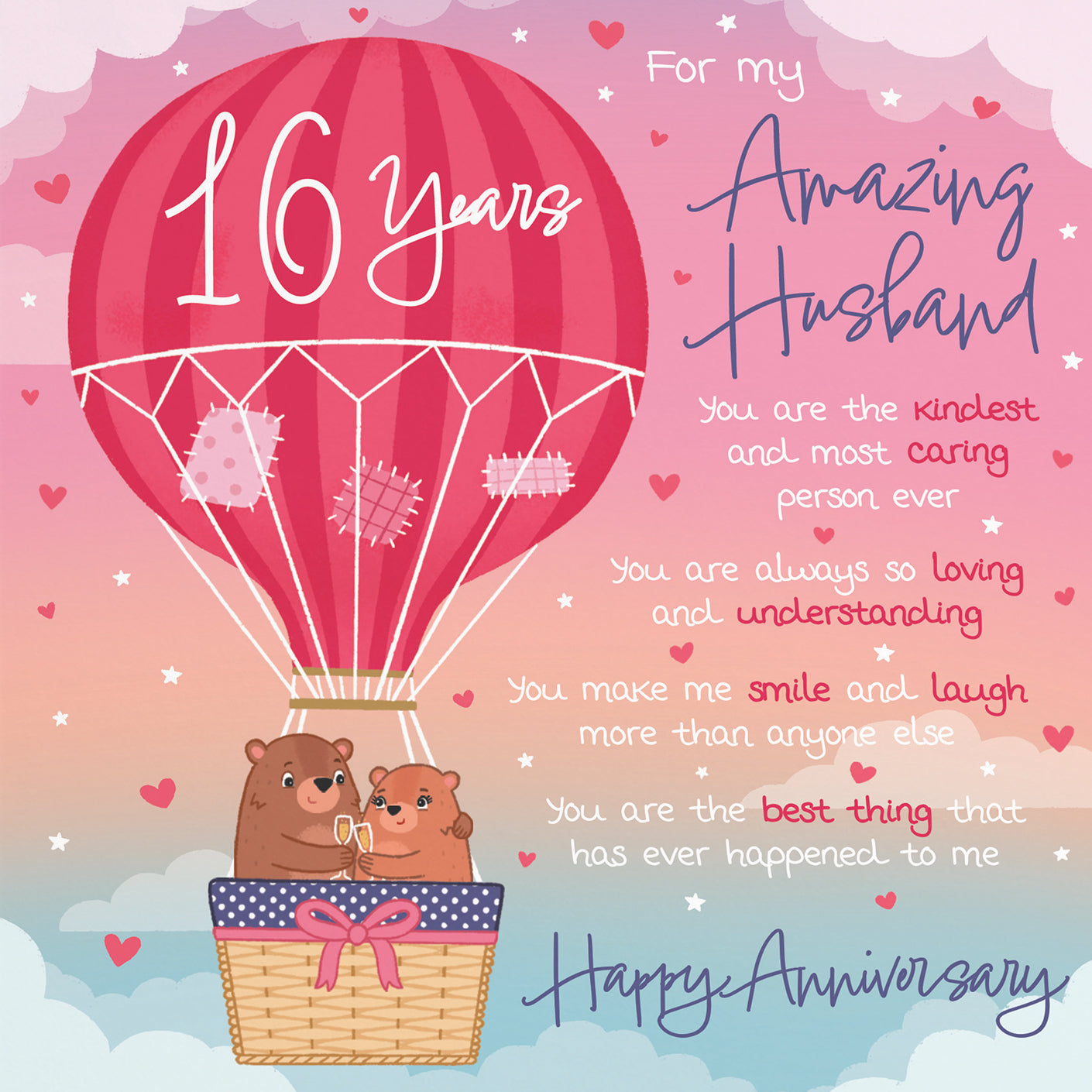 16th Husband Anniversary Poem Card Love Is In The Air Cute Bears