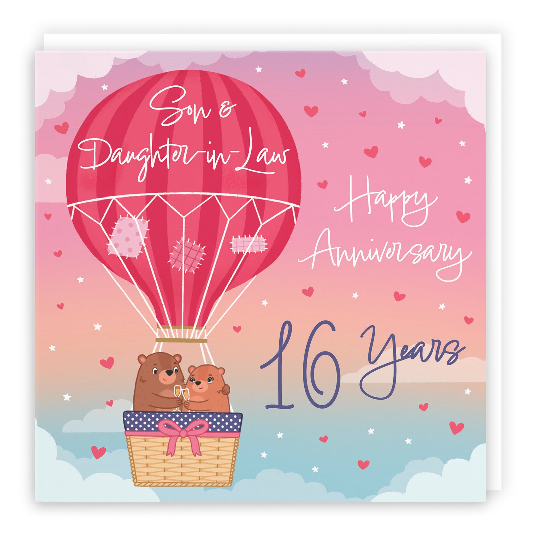 16th Son And Daughter-in-Law Hot Air Balloon Anniversary Card Cute Bears