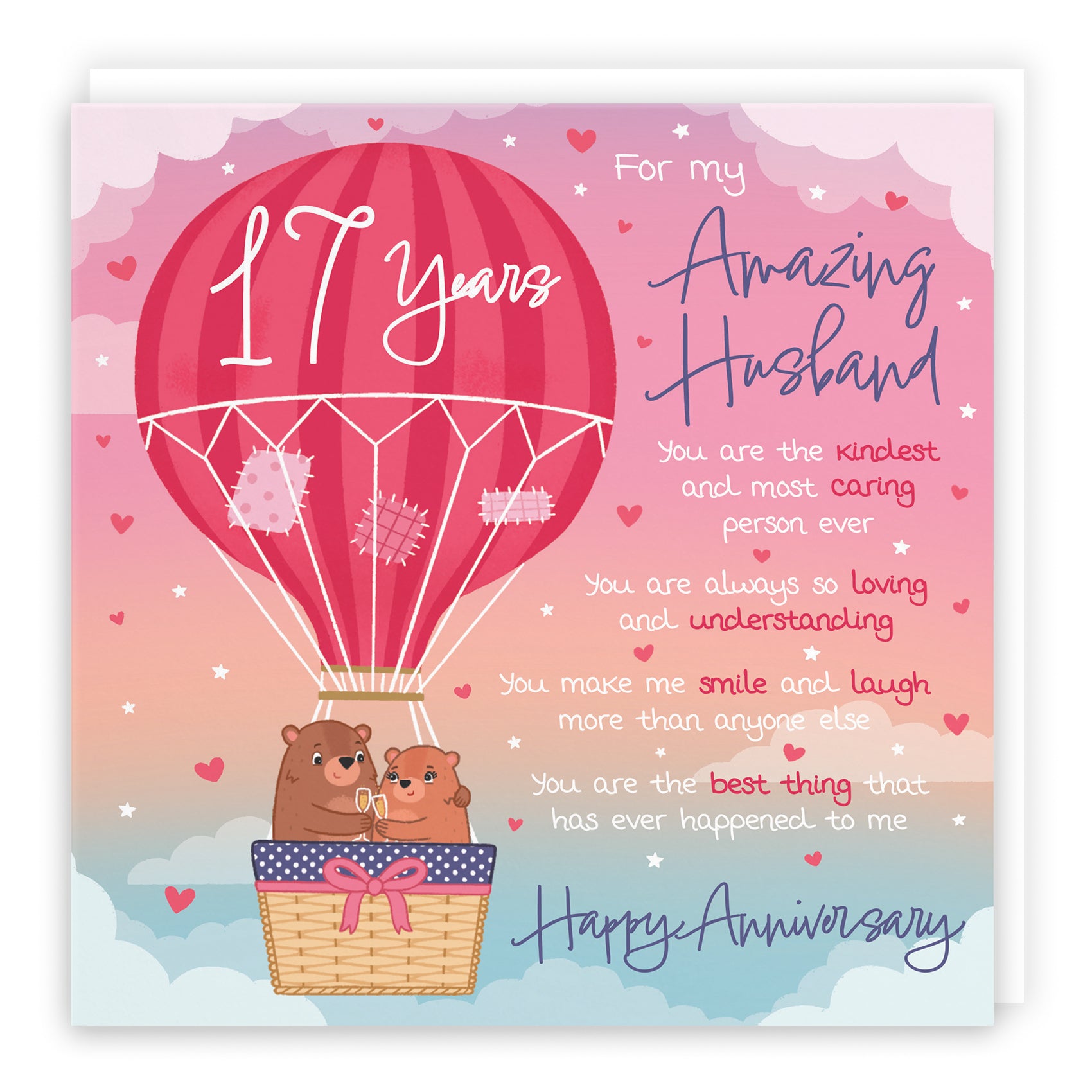 17th Husband Anniversary Poem Card Love Is In The Air Cute Bears