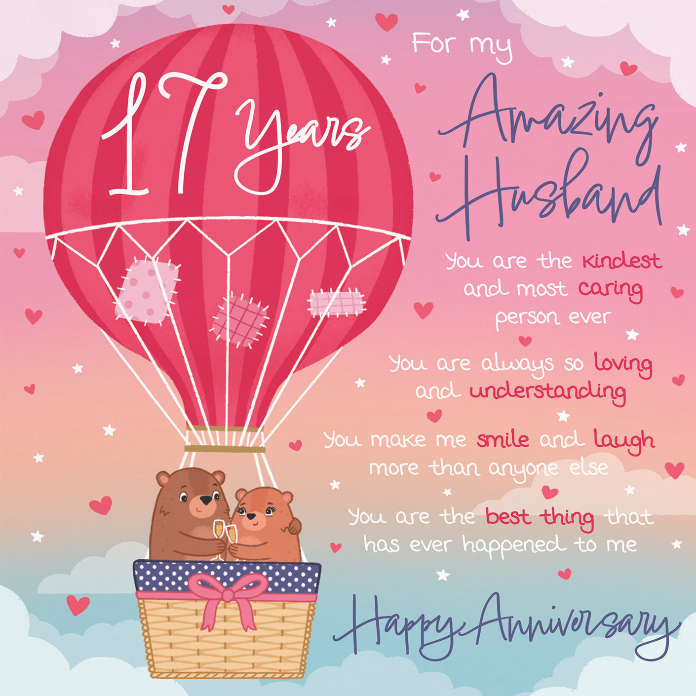17th Husband Anniversary Poem Card Love Is In The Air Cute Bears