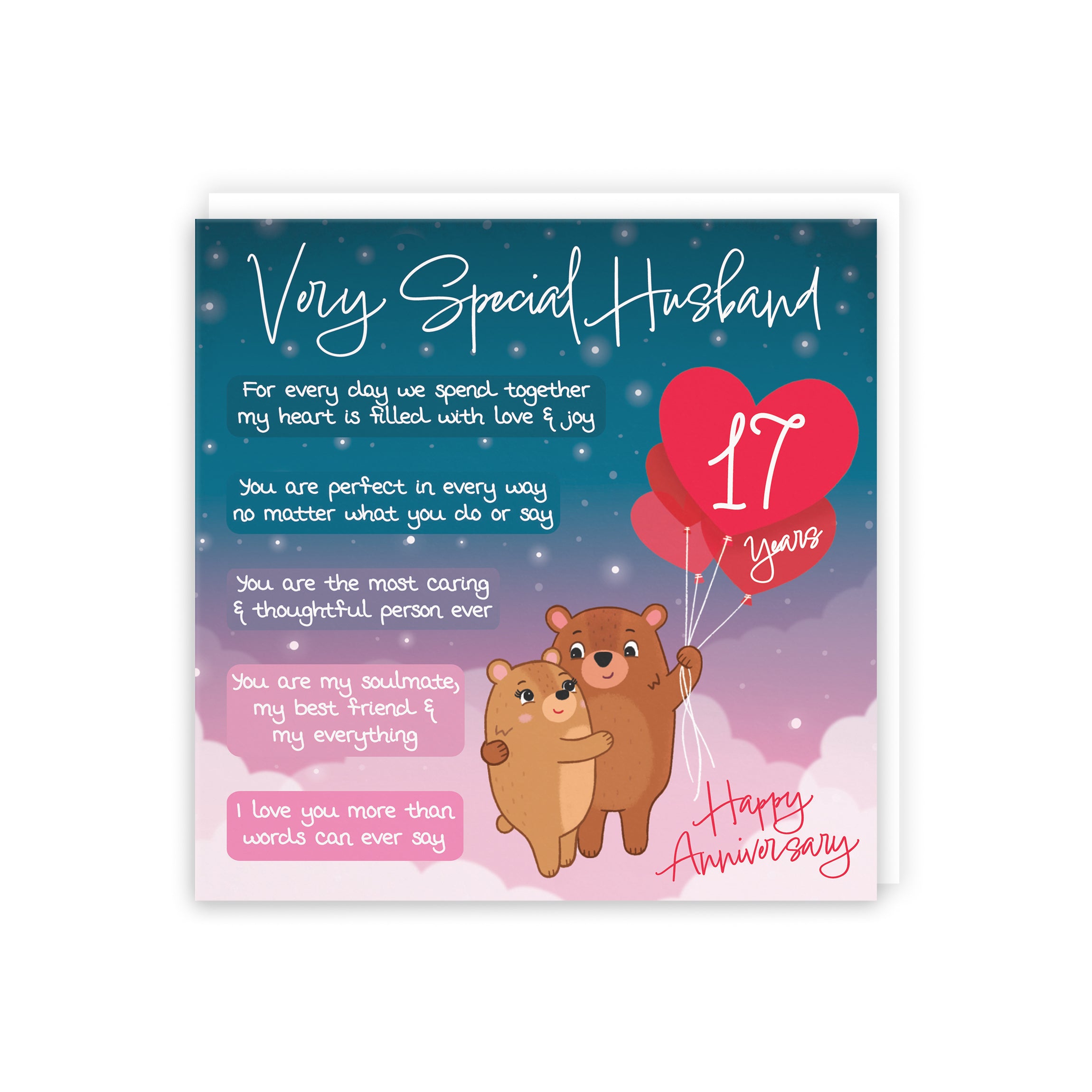 17th Husband Anniversary Card Starry Night Cute Bears