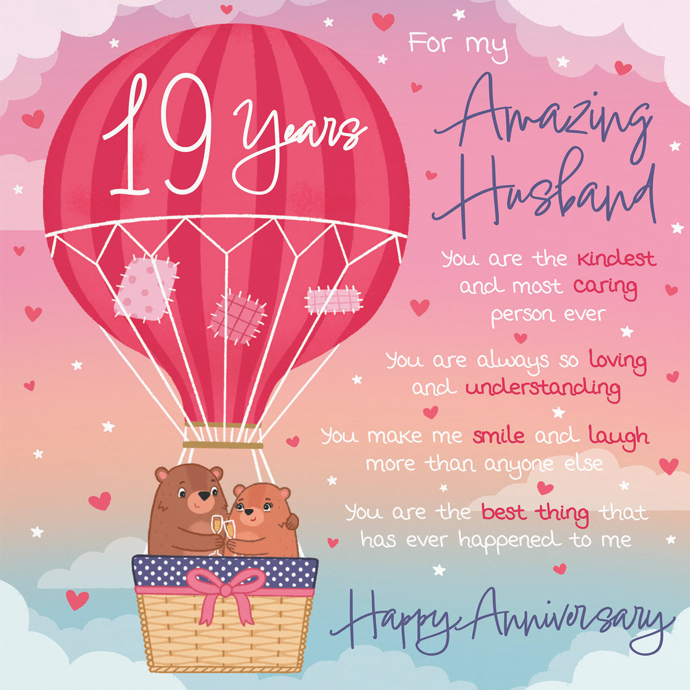 19th Husband Anniversary Poem Card Love Is In The Air Cute Bears
